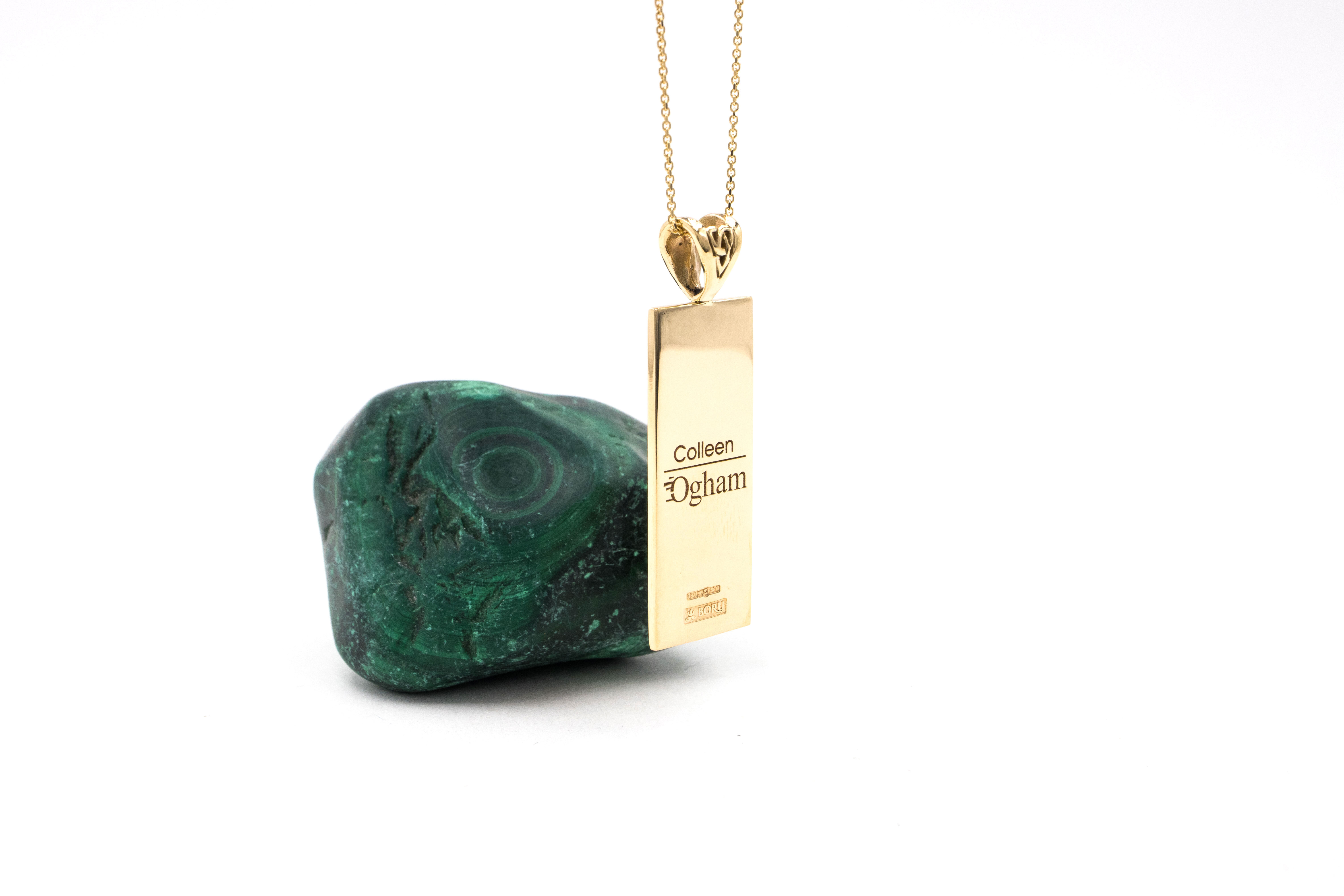 Engravable Yellow Gold Ogham Necklace For Women