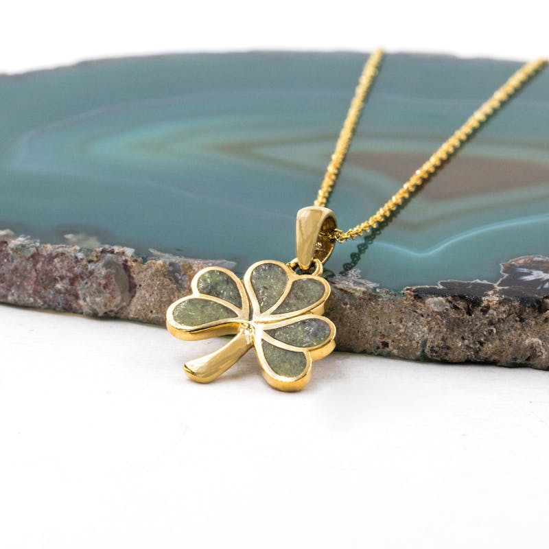 Gold Shamrock Connemara Marble Necklace, From Ireland