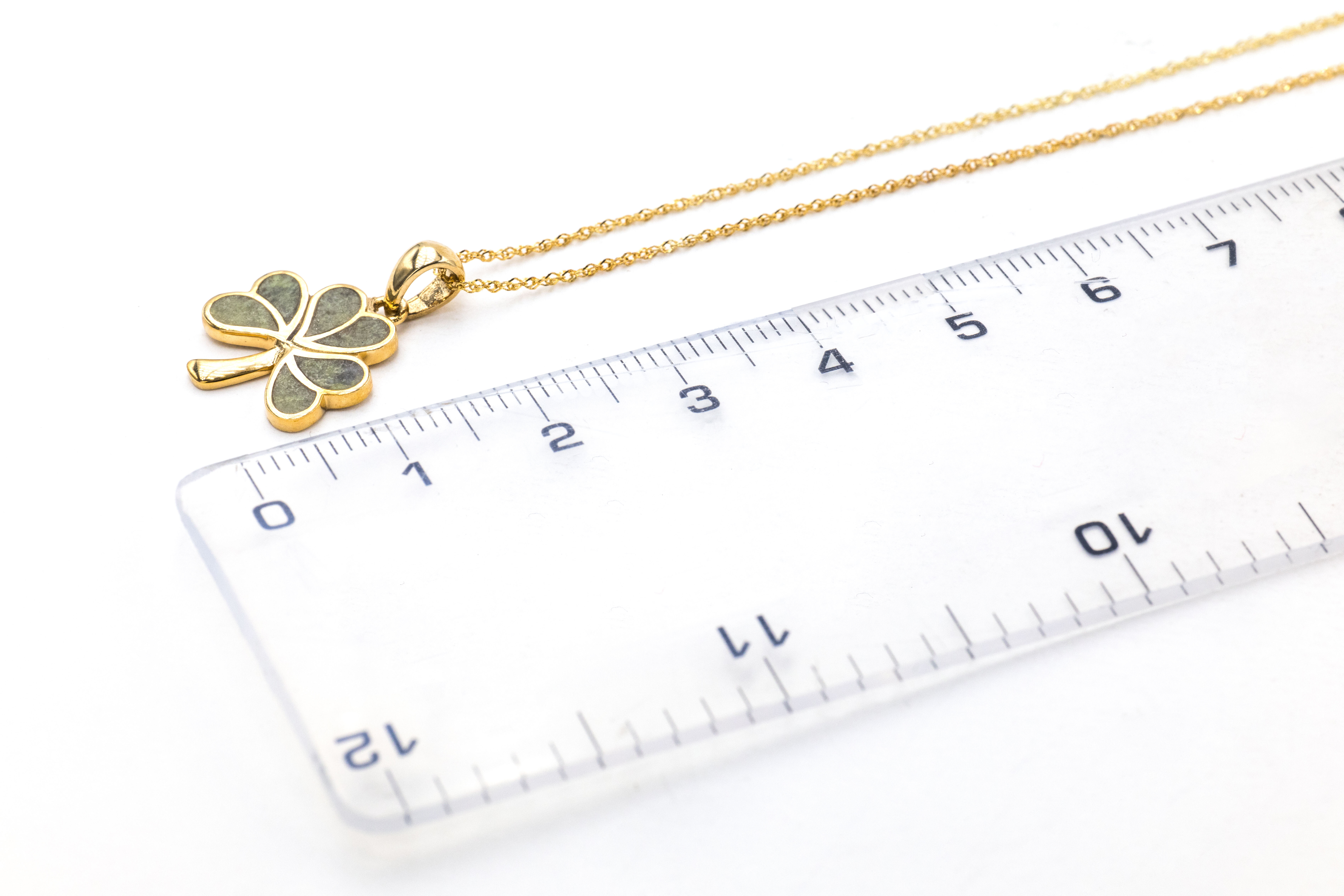 Striking 14K Yellow Gold Shamrock Necklace For Women. Picture For Scale.