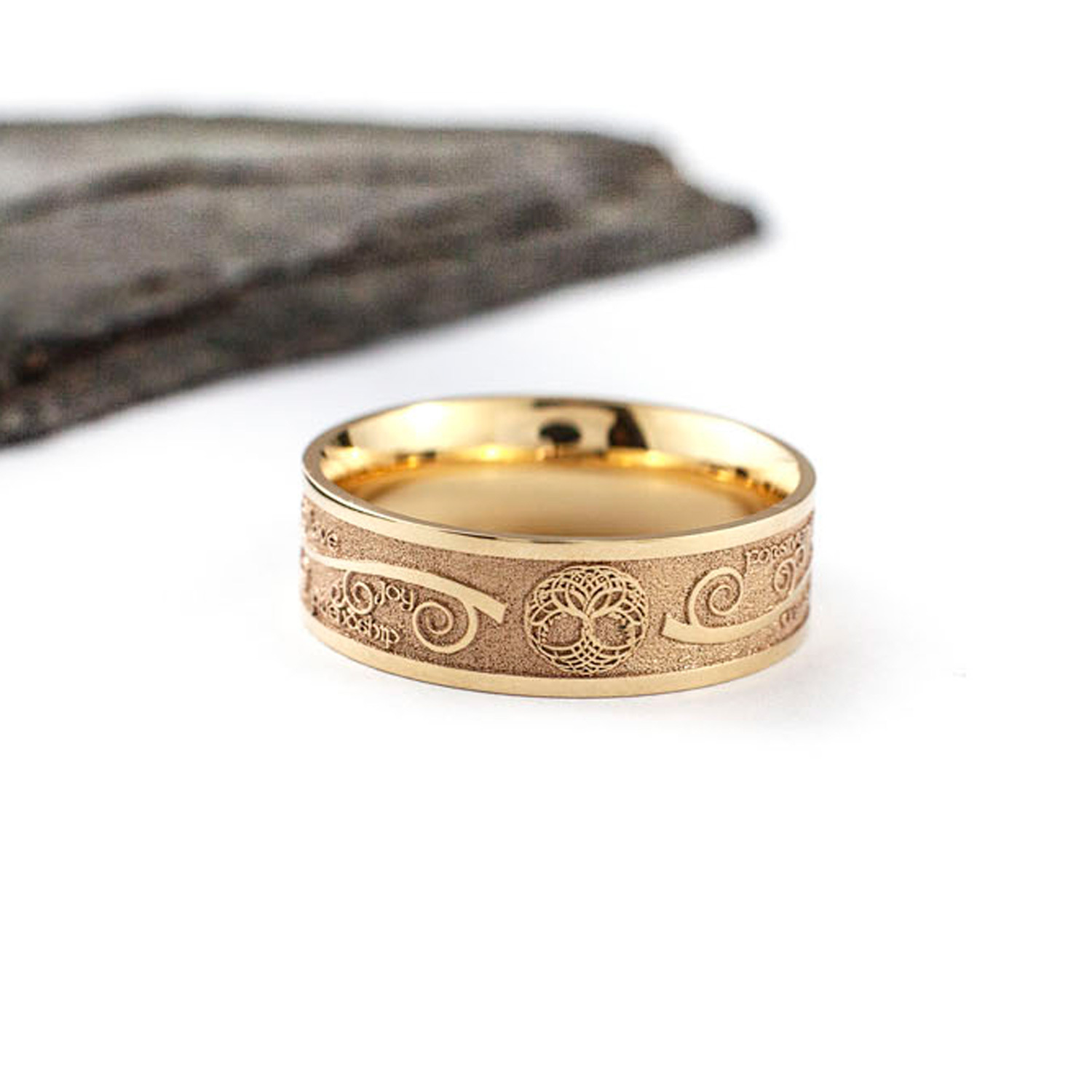 Real 14K Yellow Gold Tree of Life 5.0mm Ring