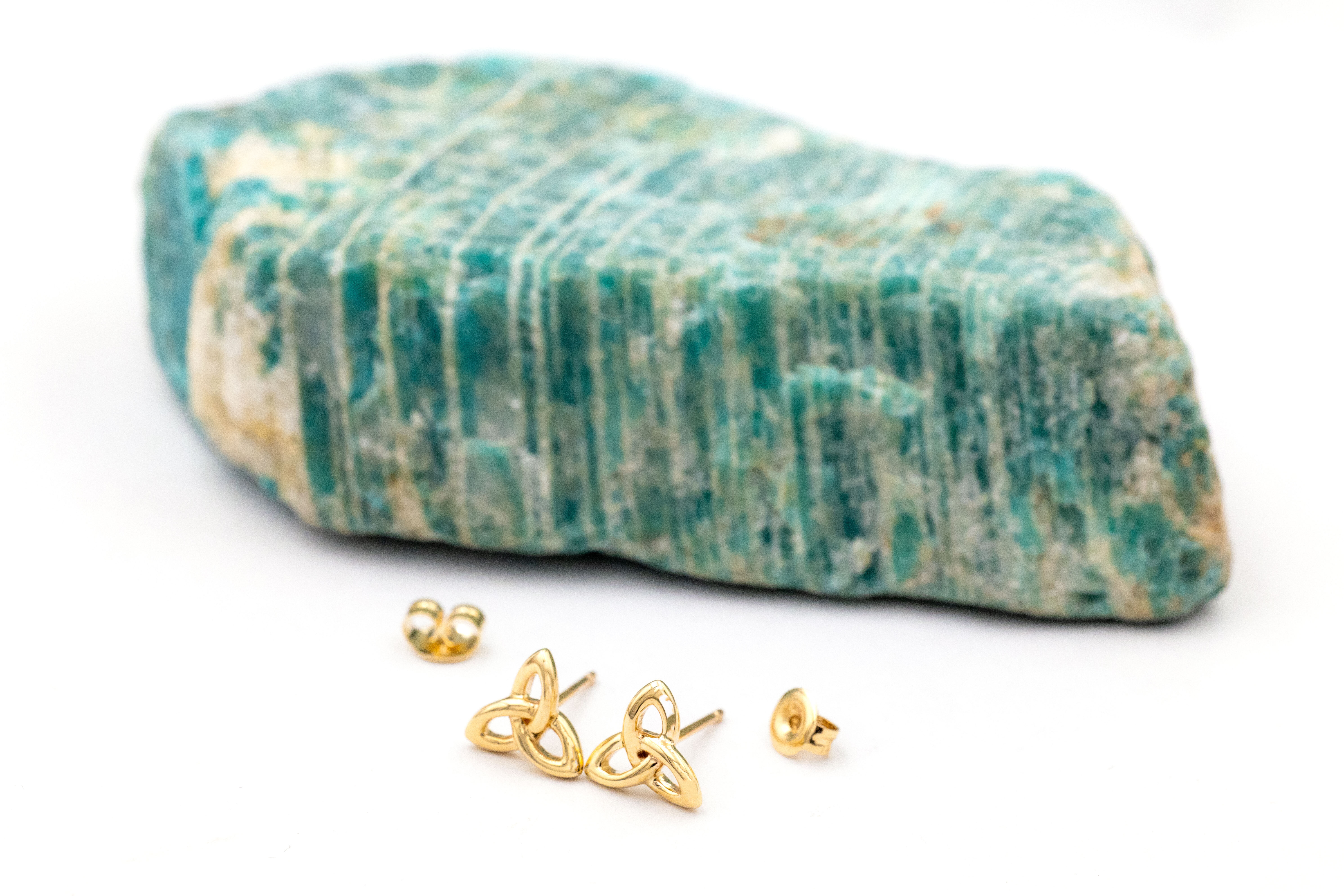 Womens Real Yellow Gold Trinity Knot Earrings