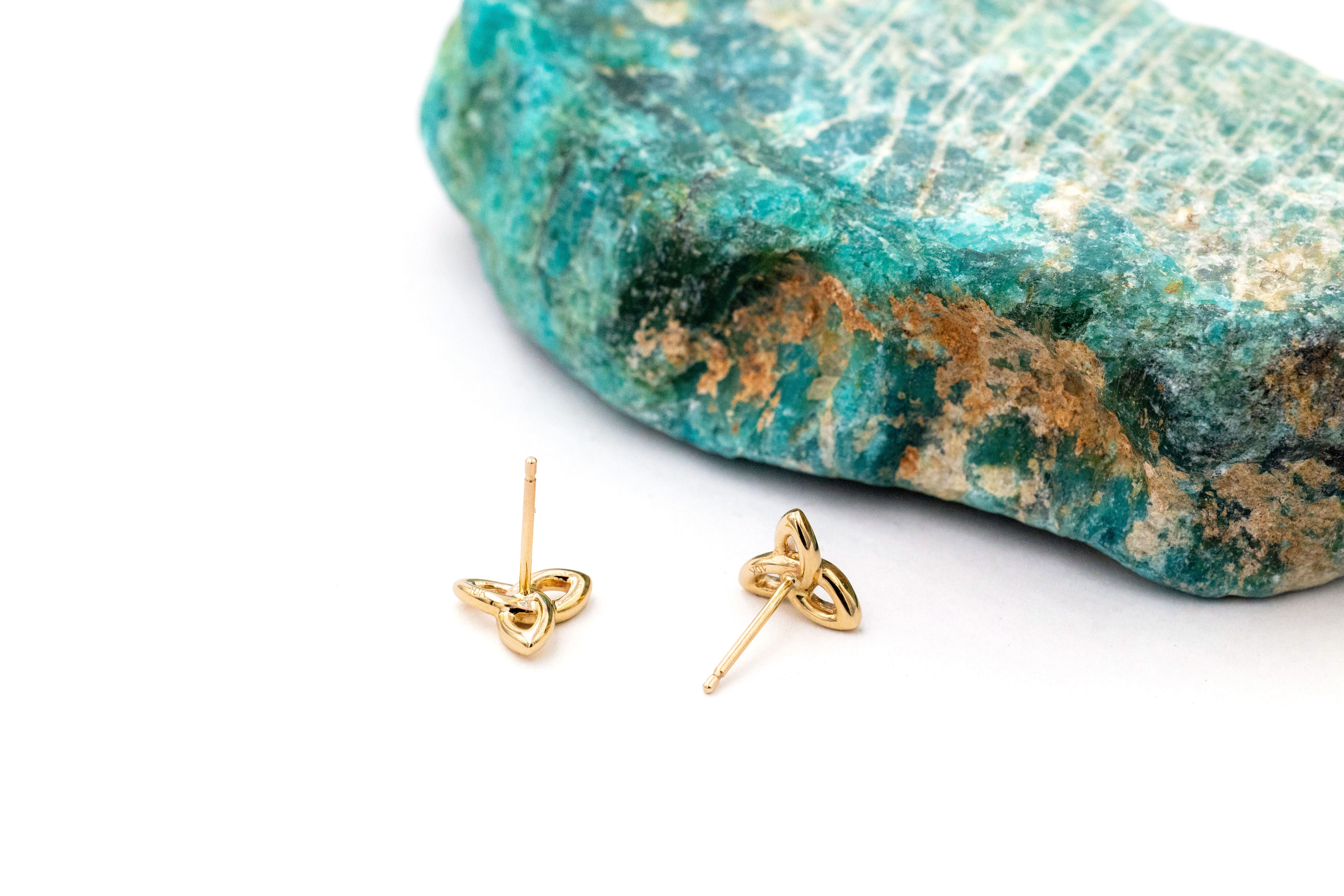 Irish 10K Yellow Gold Trinity Knot Earrings For Women