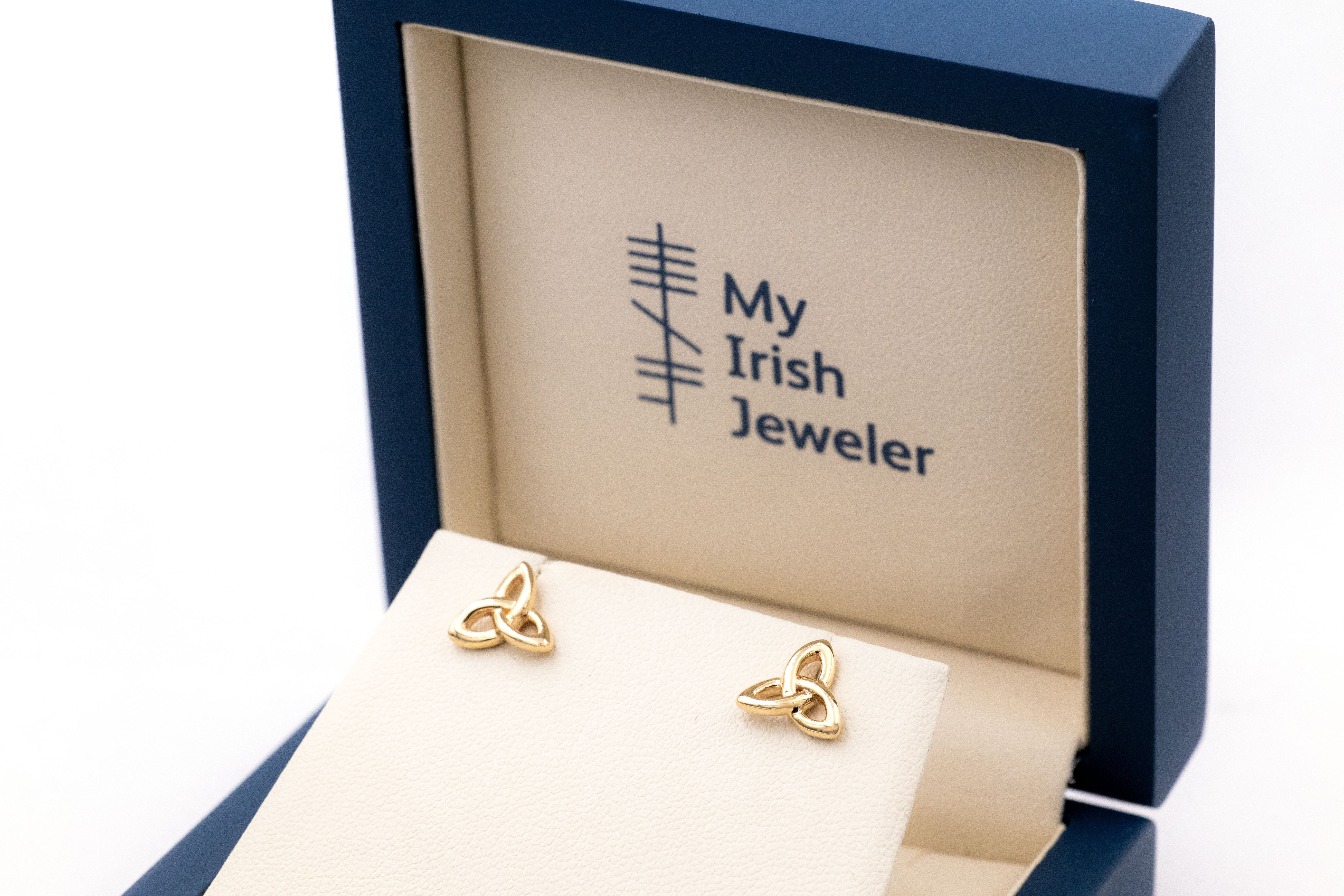 Irish 10K Yellow Gold Trinity Knot Earrings For Women. In Luxury Packaging.