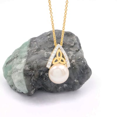 Pearl and CZ  Trinity Knot Pendant