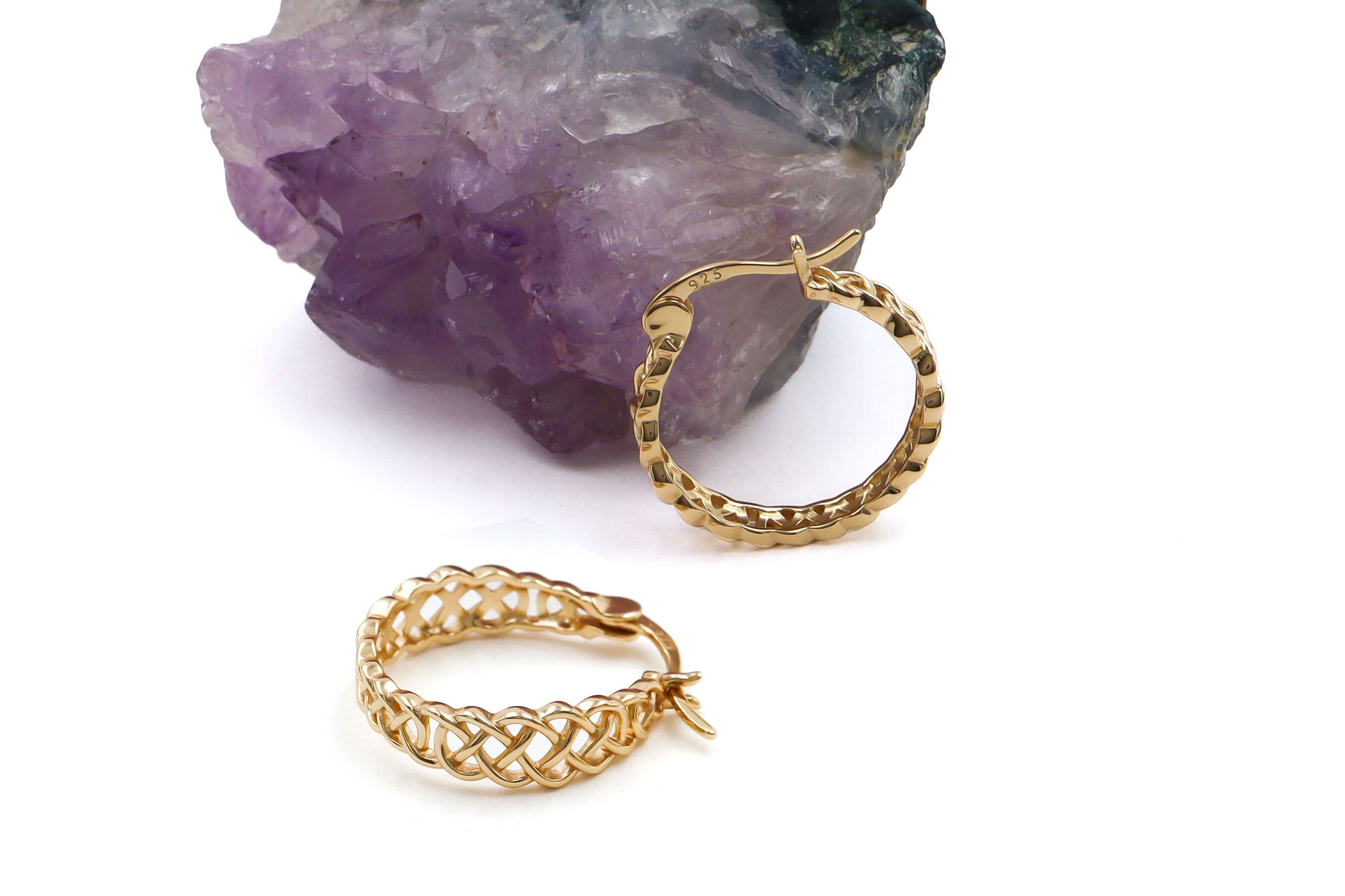Genuine Gold Vermeil Celtic Knot Earrings For Women With a Polished Finish. Side View.
