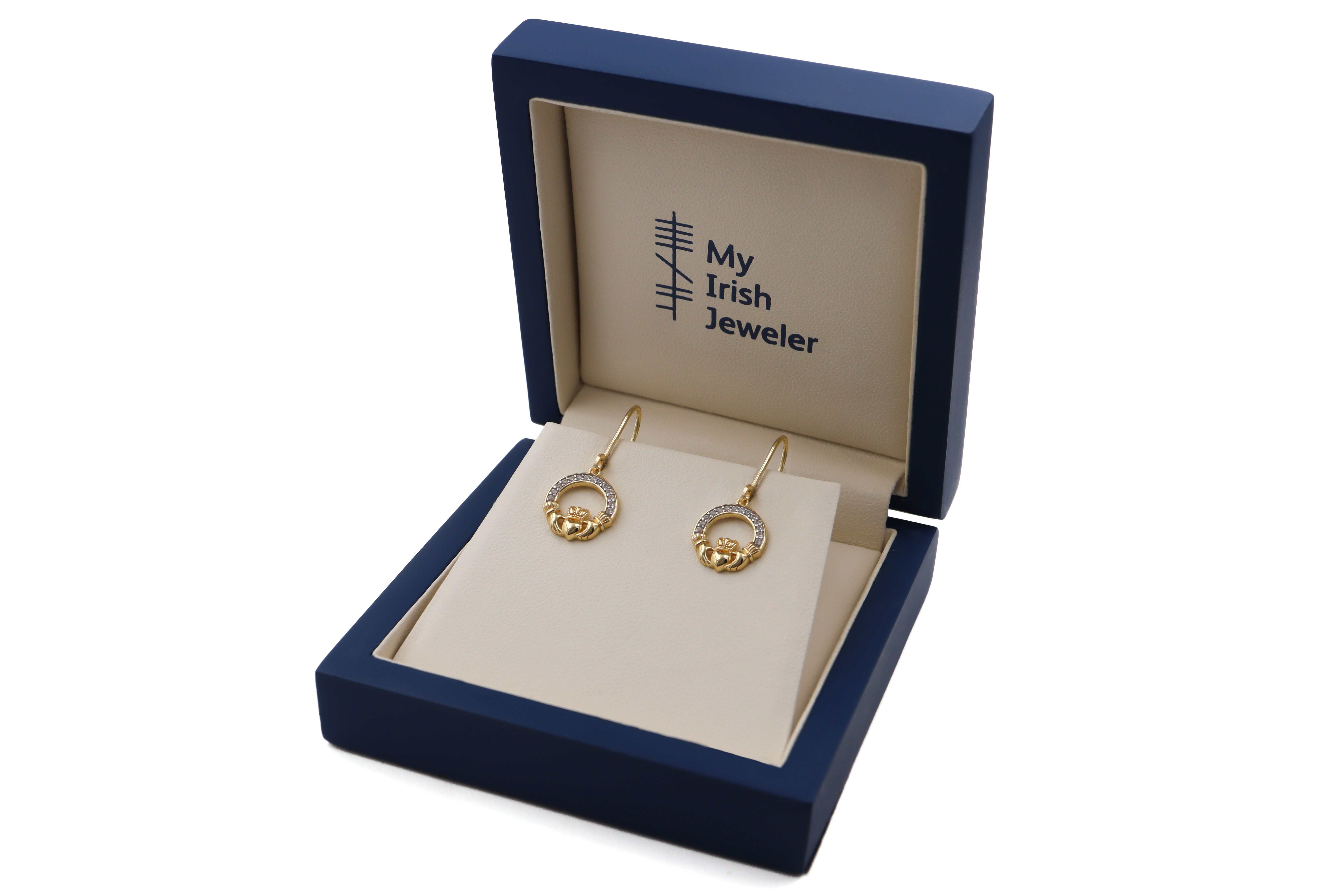Gold Vermeil Claddagh Drop Earrings Sku 25160 box