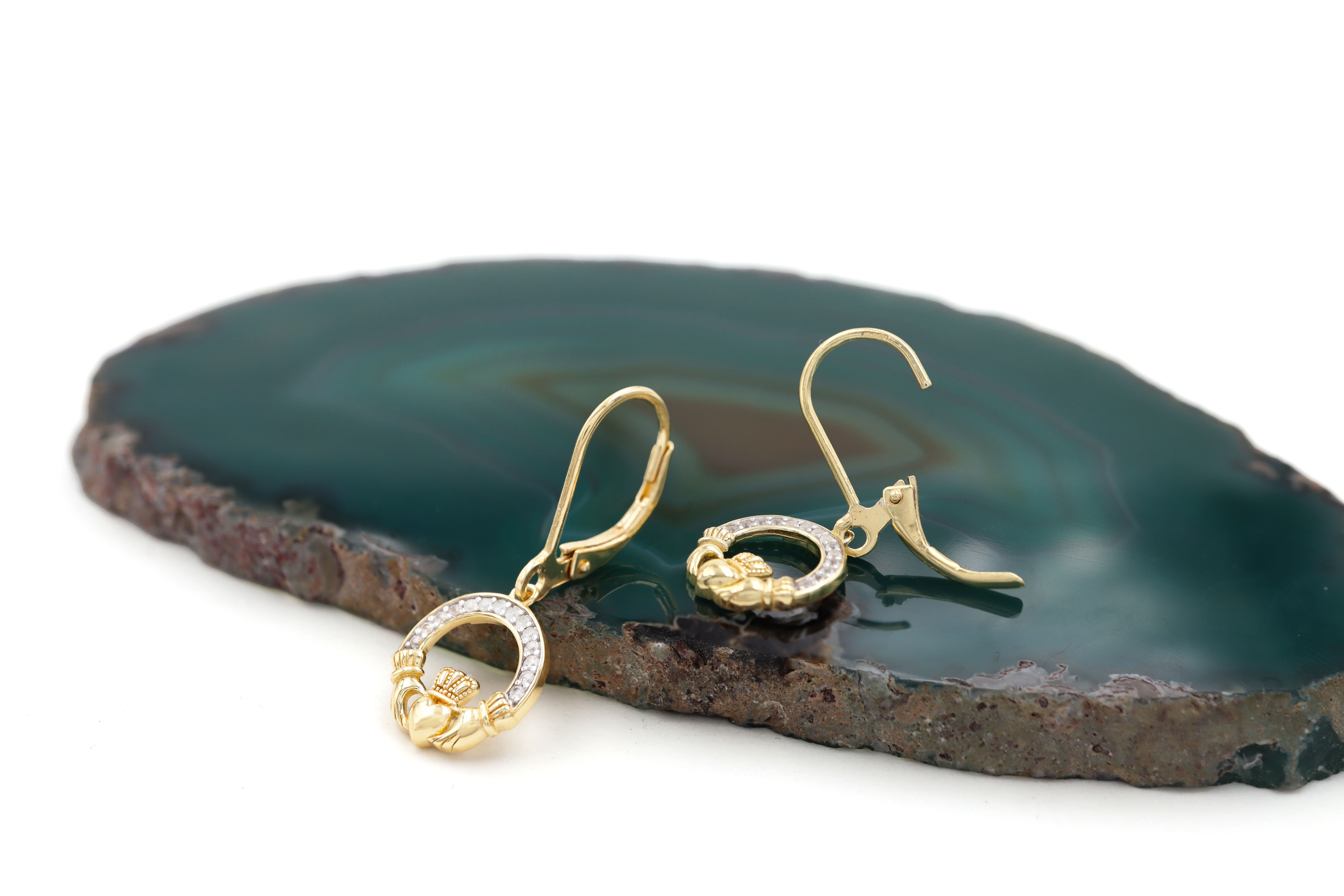 Gold Vermeil Claddagh Drop Earrings Sku 25160 open