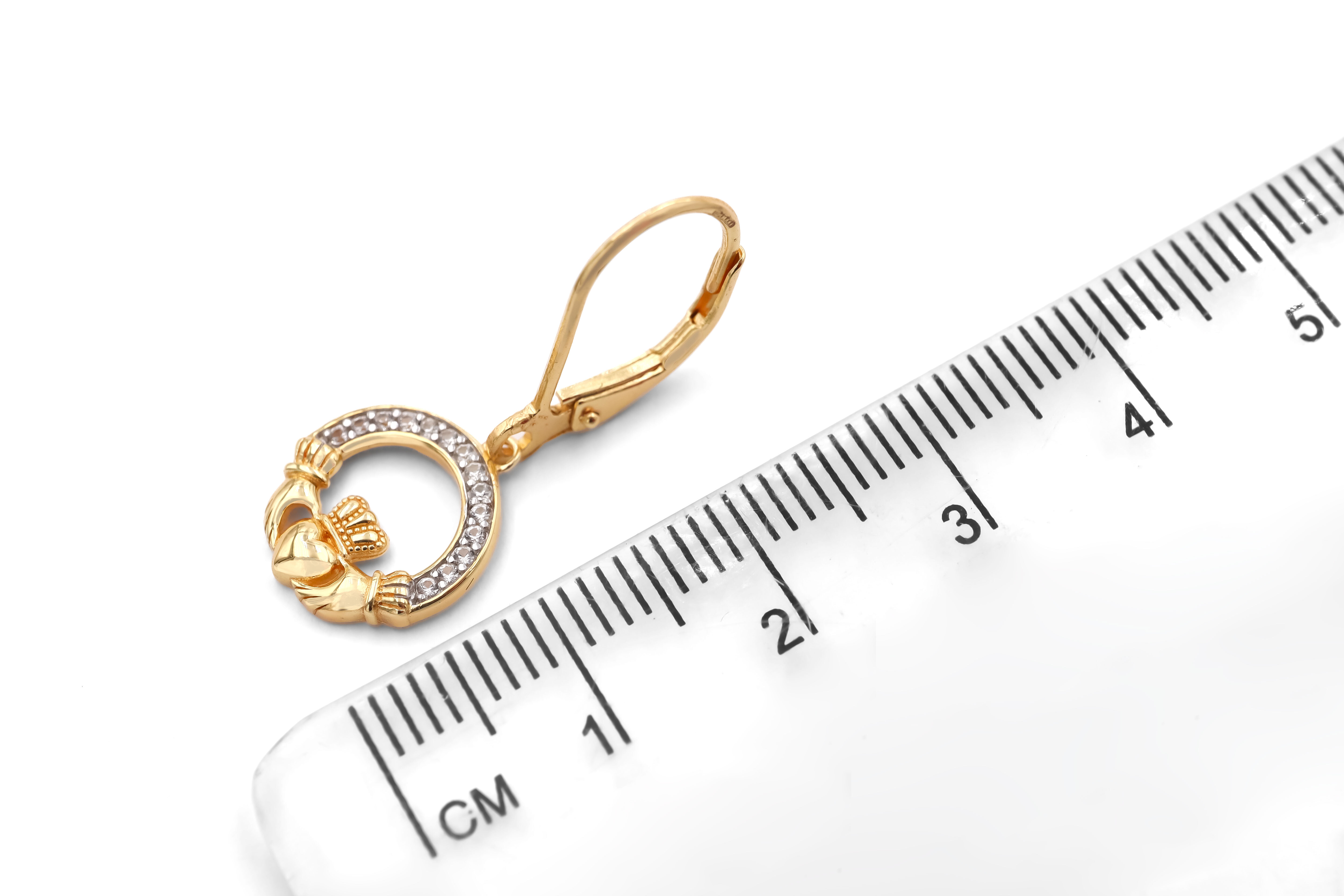 Gold Vermeil Claddagh Drop Earrings Sku 25160 scale