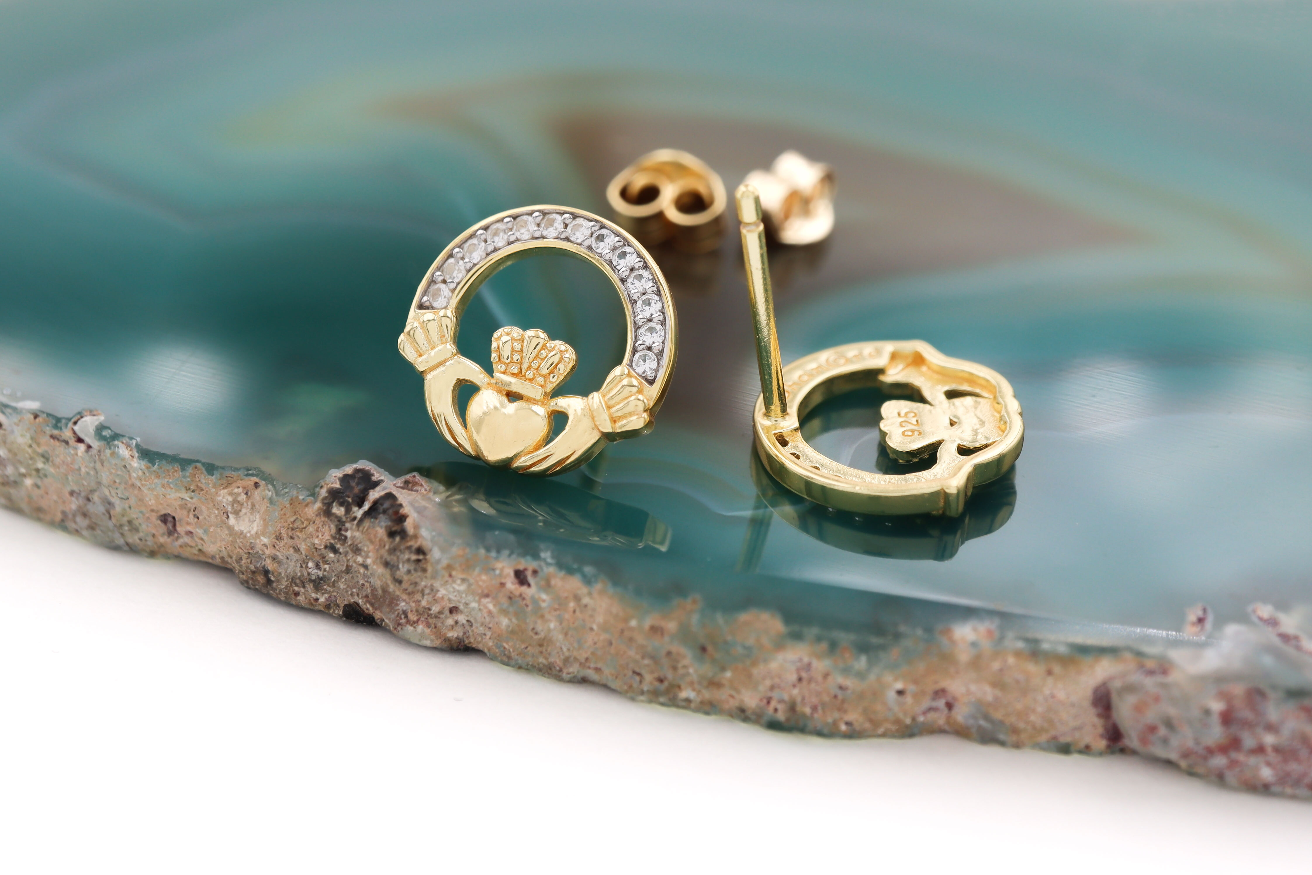 Gold Vermeil Claddagh Earrings Sku 25159 back
