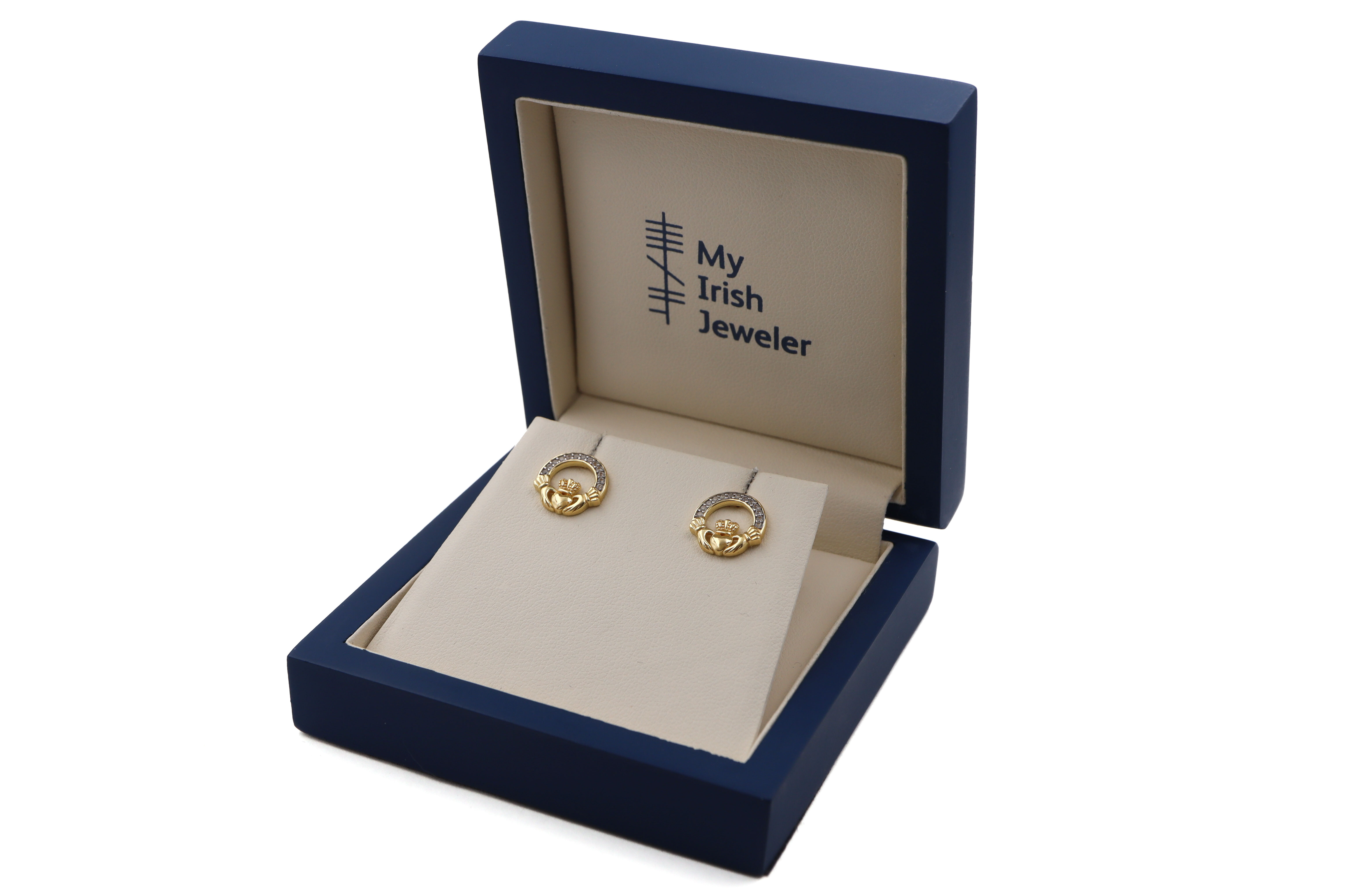 Gold Vermeil Claddagh Earrings Sku 25159 box