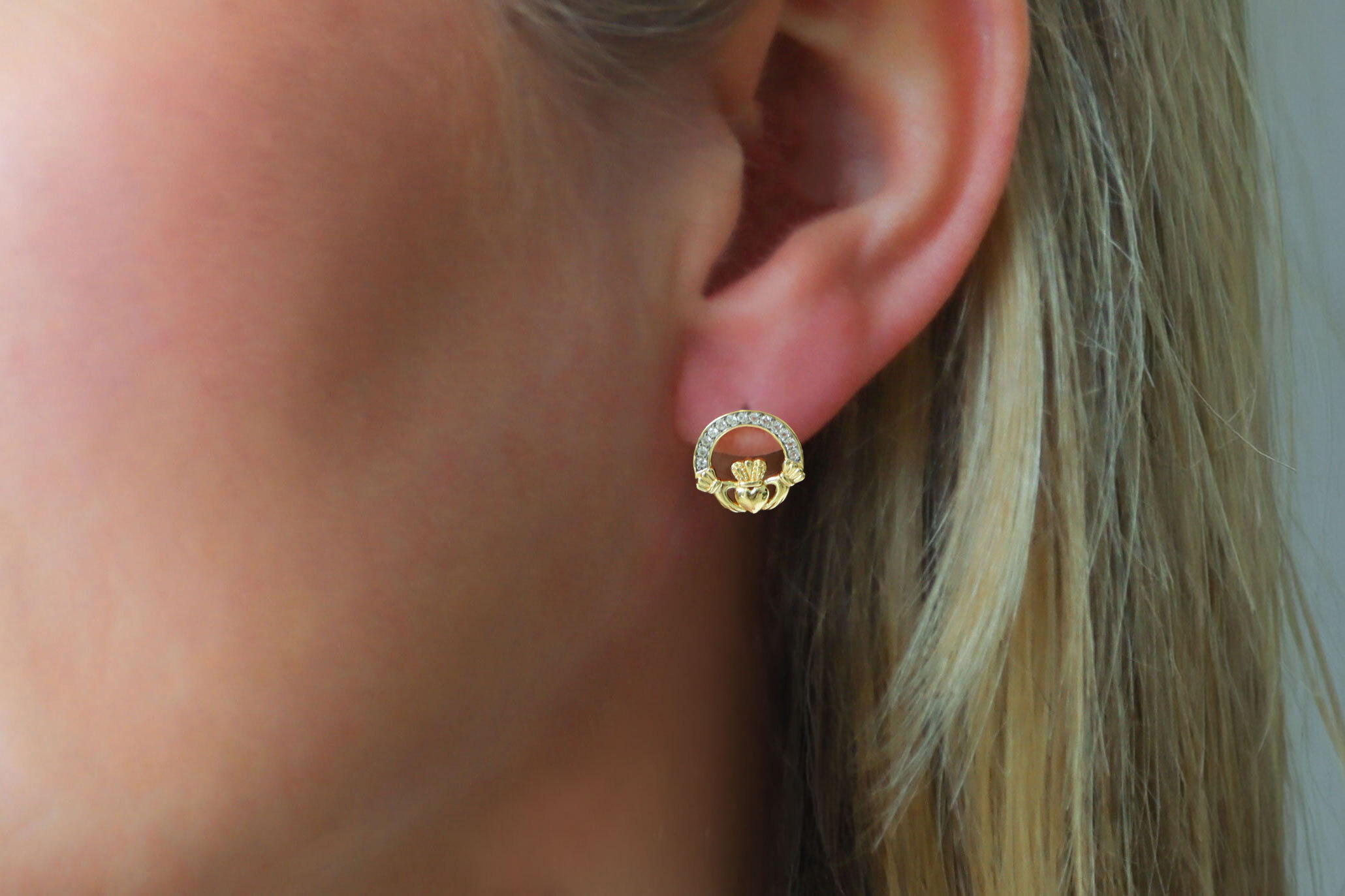 Gold Vermeil Claddagh Earrings Sku 25159 model