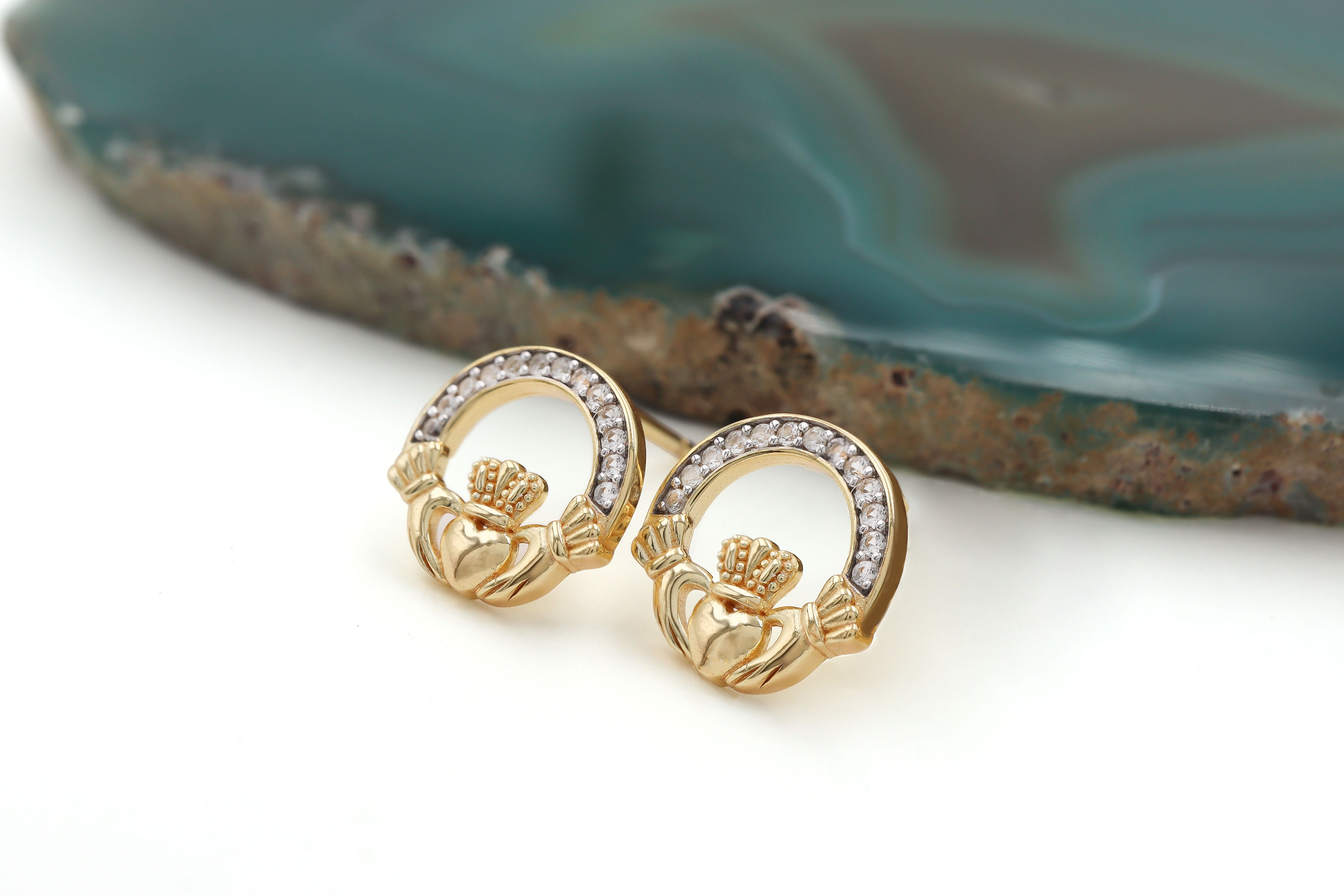 Gold Vermeil Claddagh Earrings Sku 25159 side