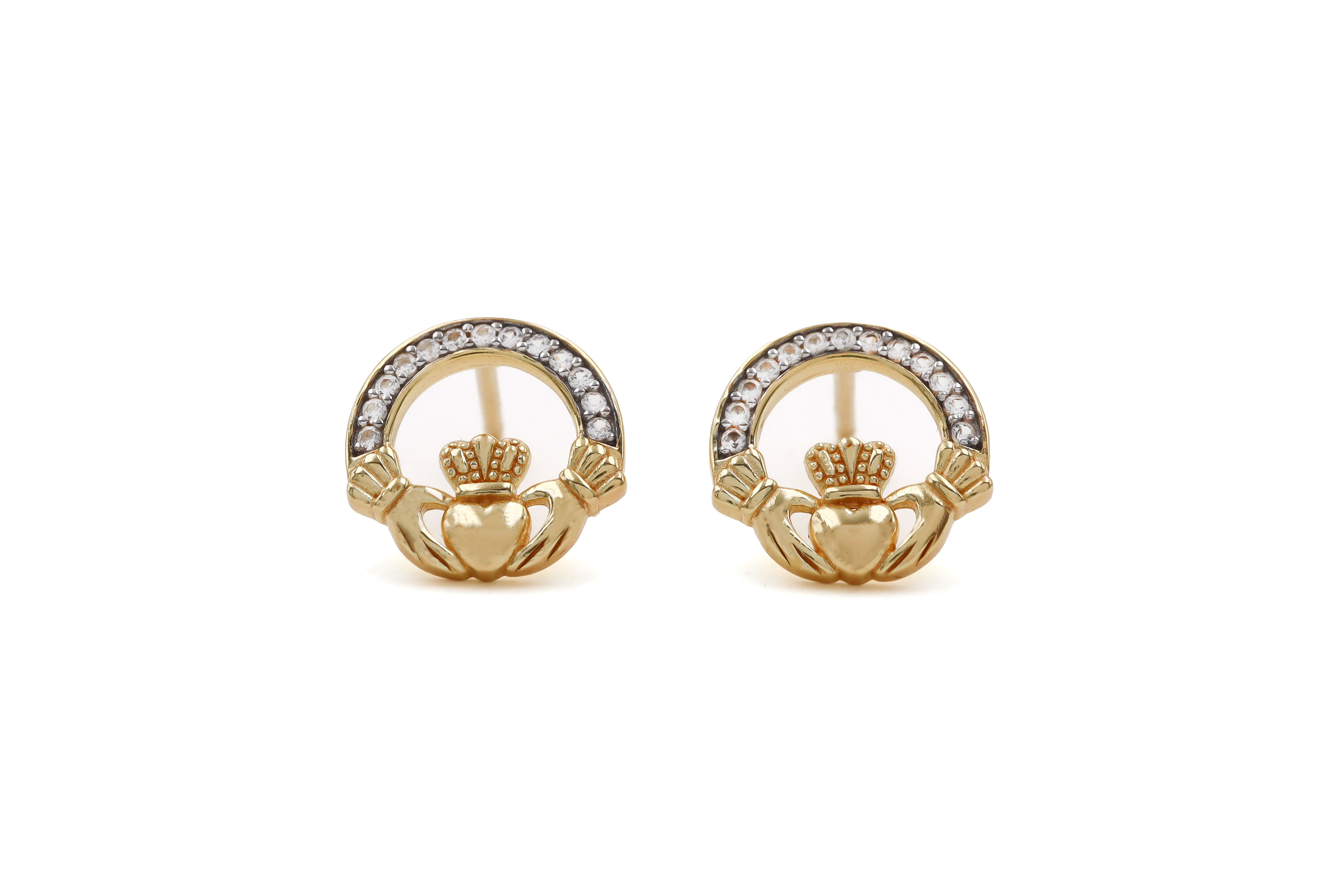 Gold Vermeil Claddagh Earrings Sku 25159 white background