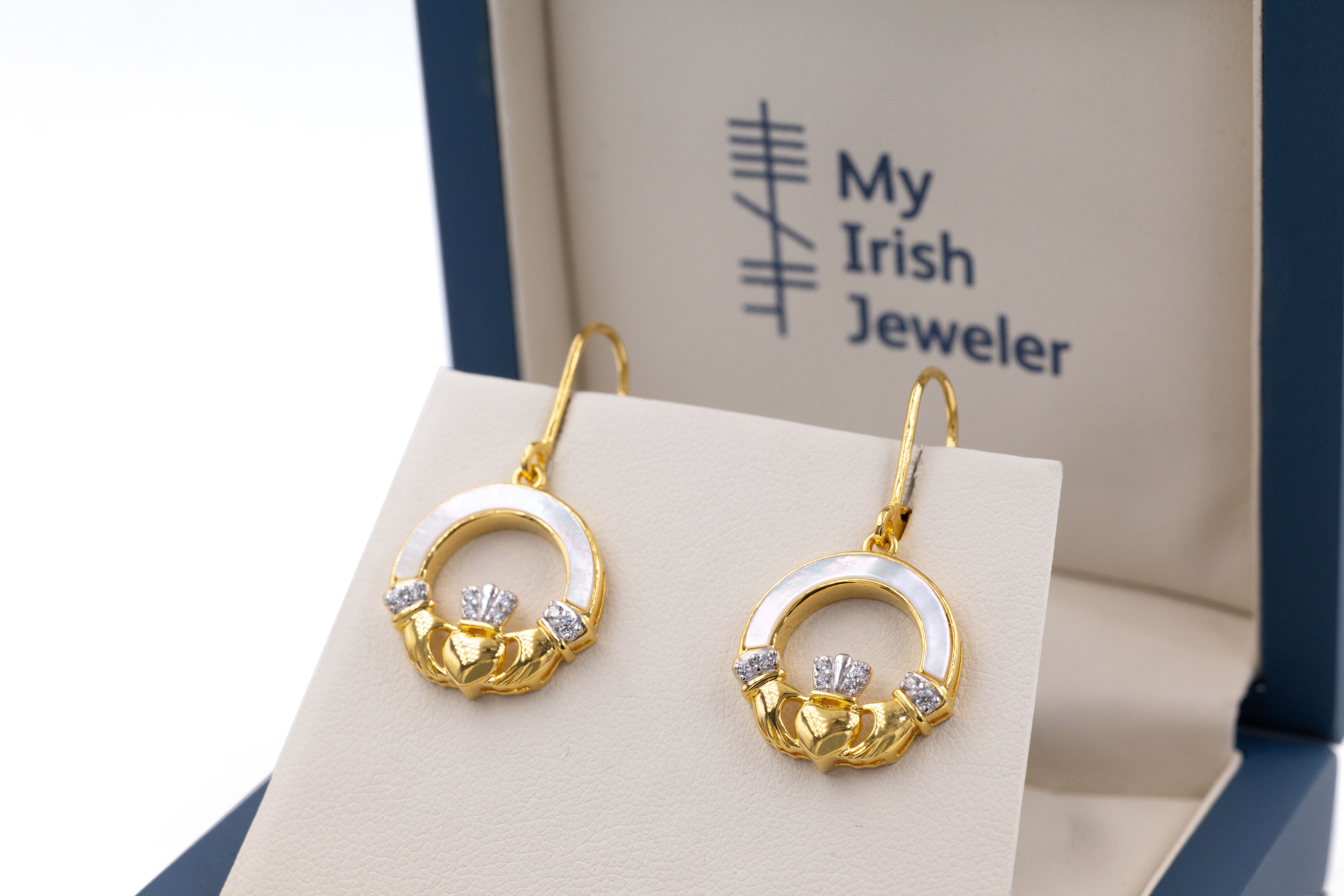 Irish Gold Vermeil Claddagh Earrings For Women. In Luxury Packaging.