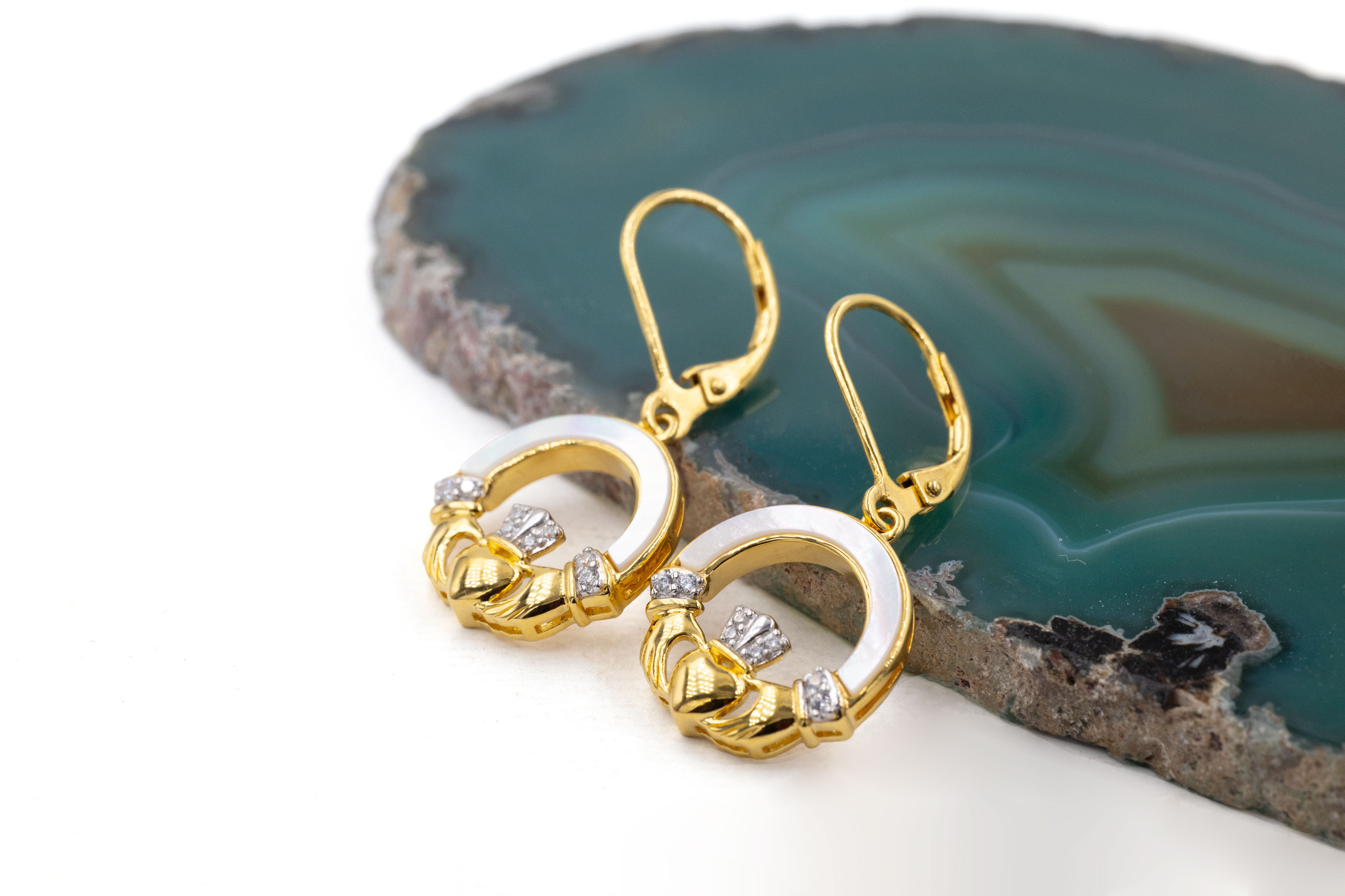 Striking Gold Vermeil Claddagh Gift Set With a Polished Finish For Women