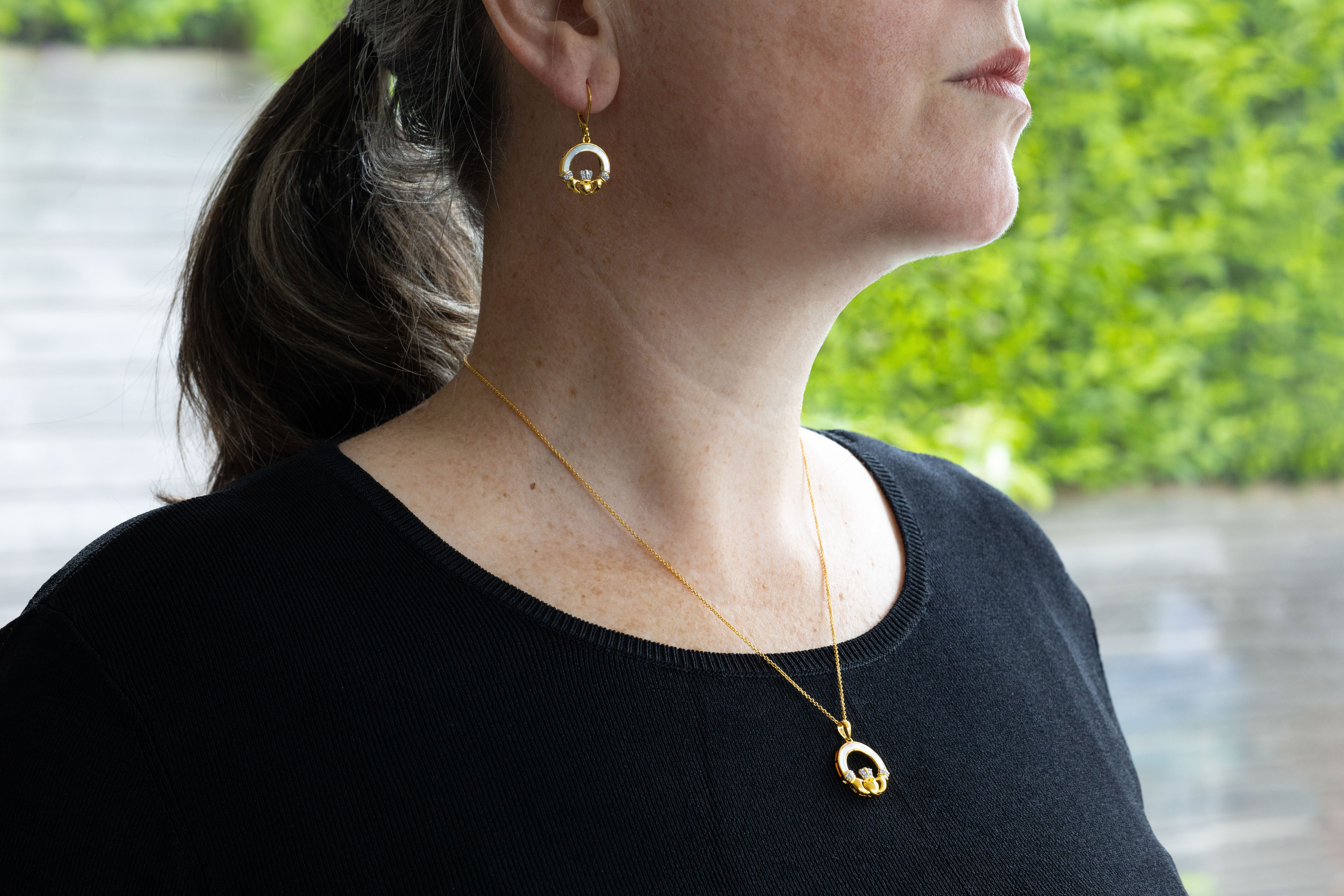 Womens Polished Claddagh Gift Set in Real Gold Vermeil - Model Photo