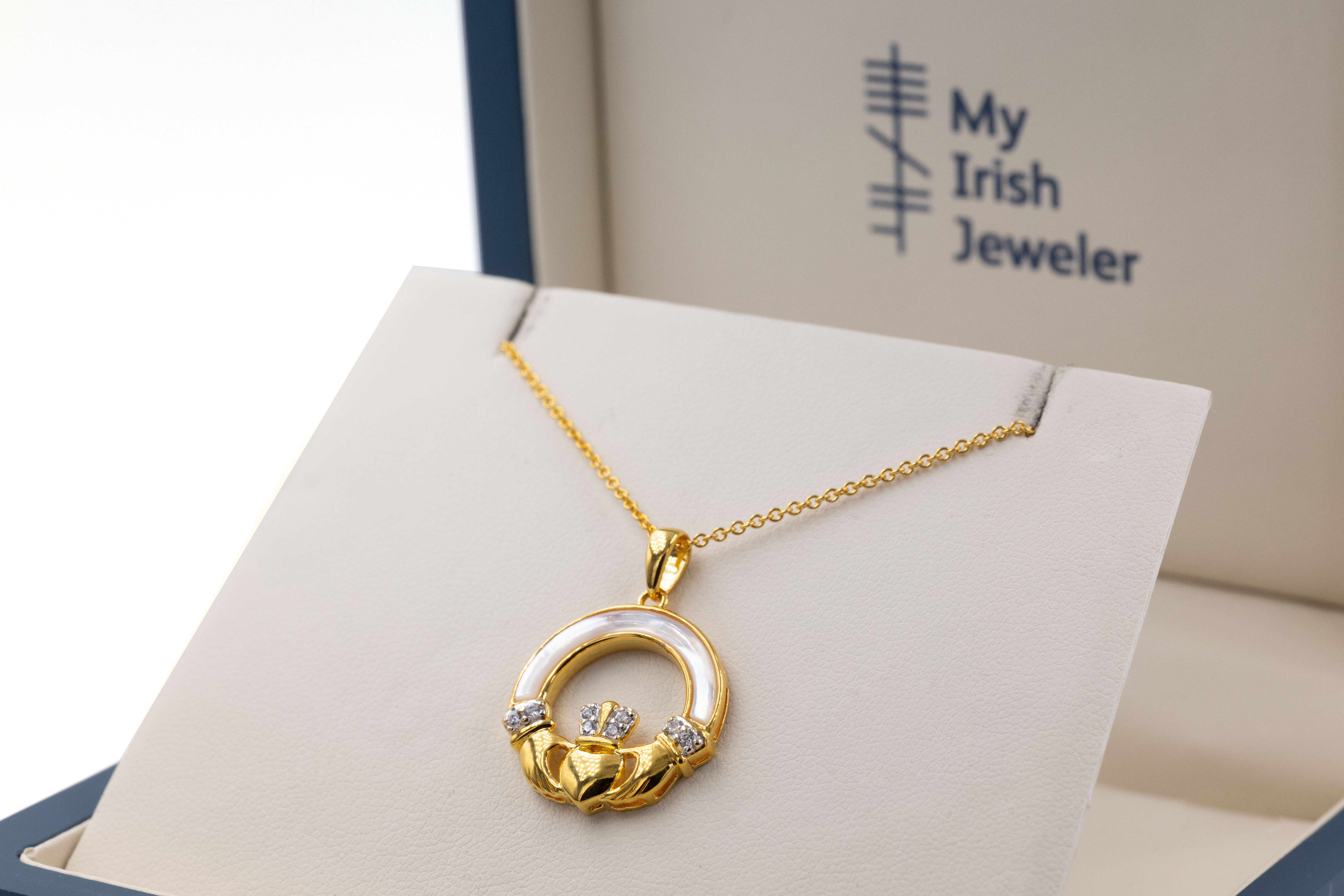 Authentic Gold Vermeil Claddagh Necklace. In Luxury Packaging.
