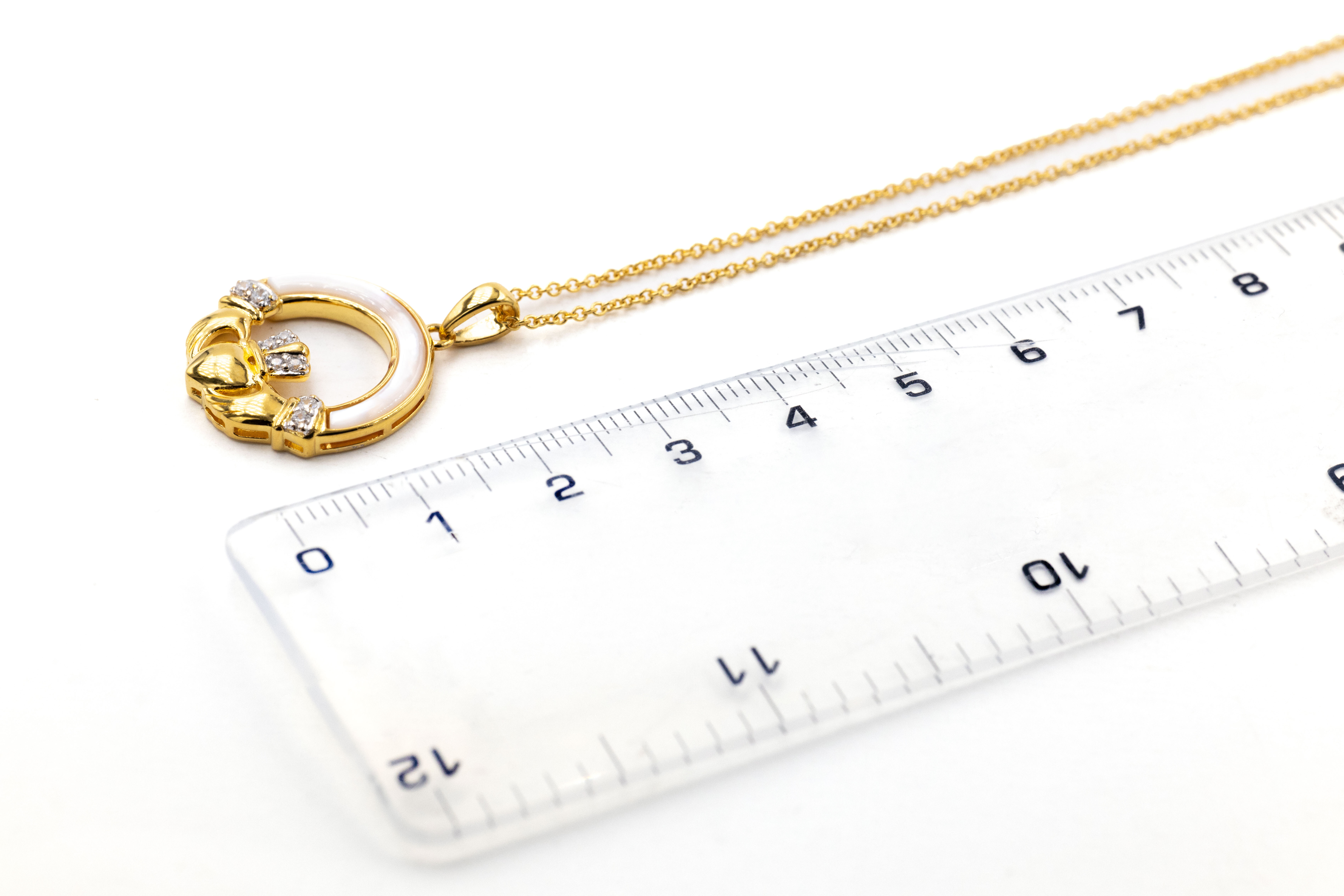 Attractive Gold Vermeil Claddagh Necklace. Picture For Scale.