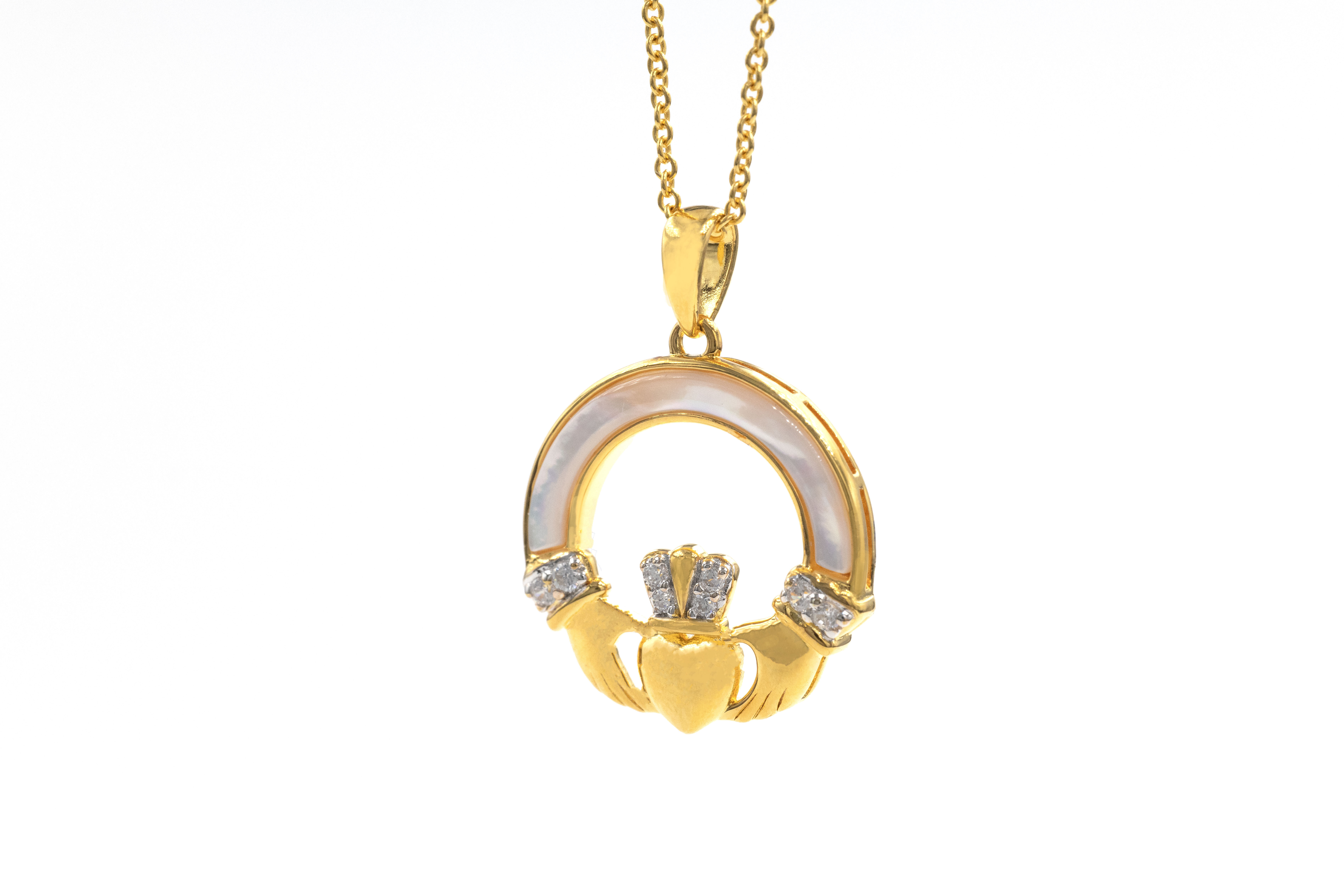 Gold Vermeil Mother of Pearl Claddagh Necklace