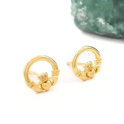 Gold Vermeil Claddagh Stud Earrings