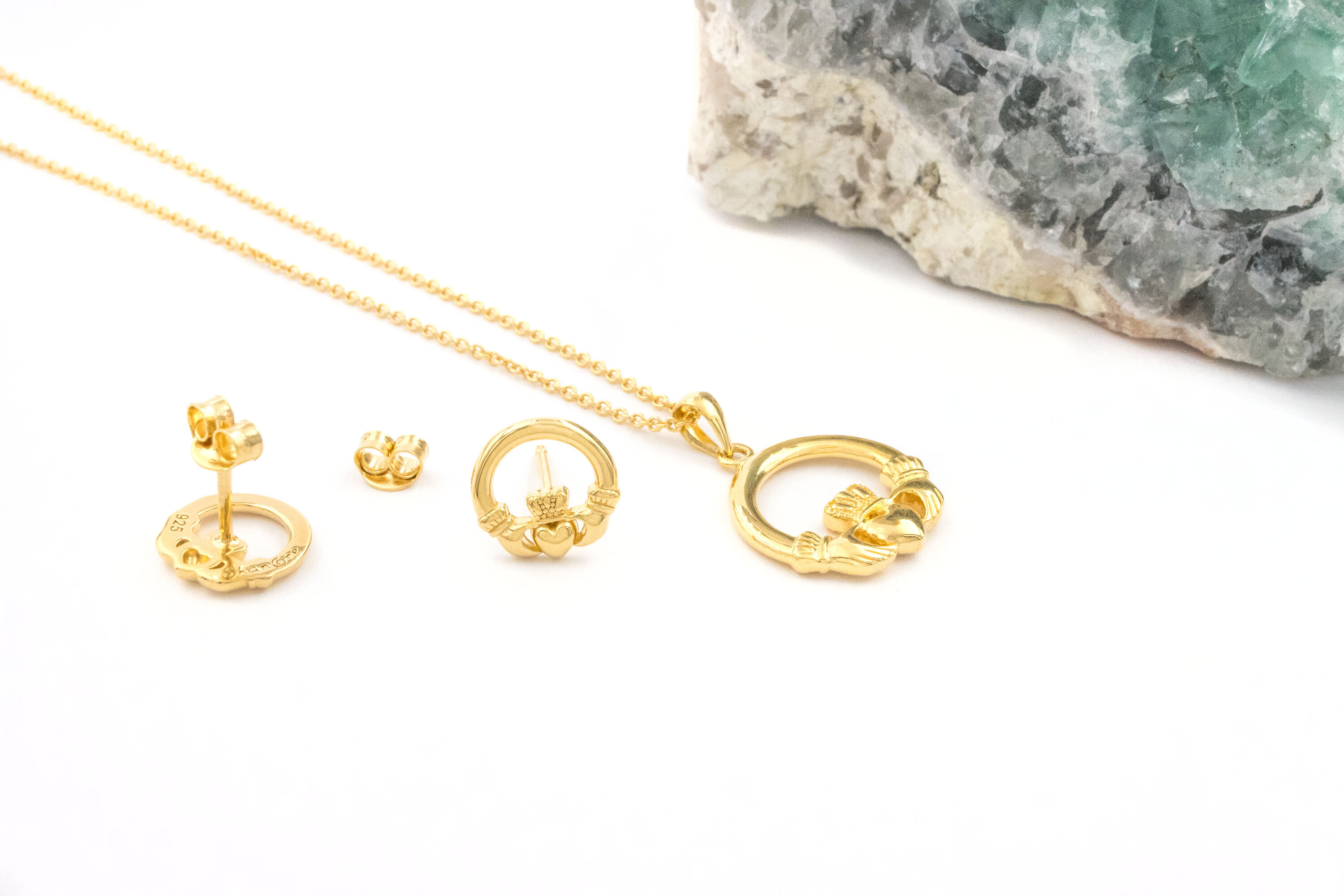 Womens Claddagh Earrings in Real Gold Vermeil