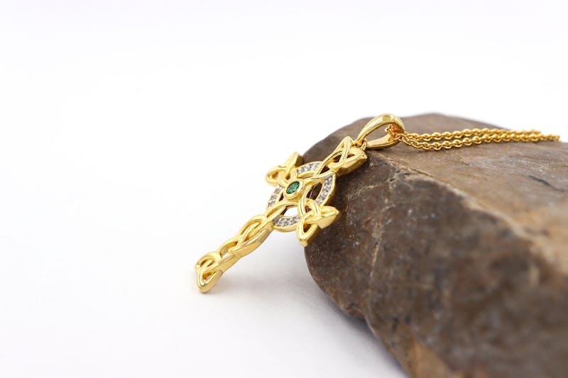 Womens Celtic Cross Necklace in 14K Gold Vermeil