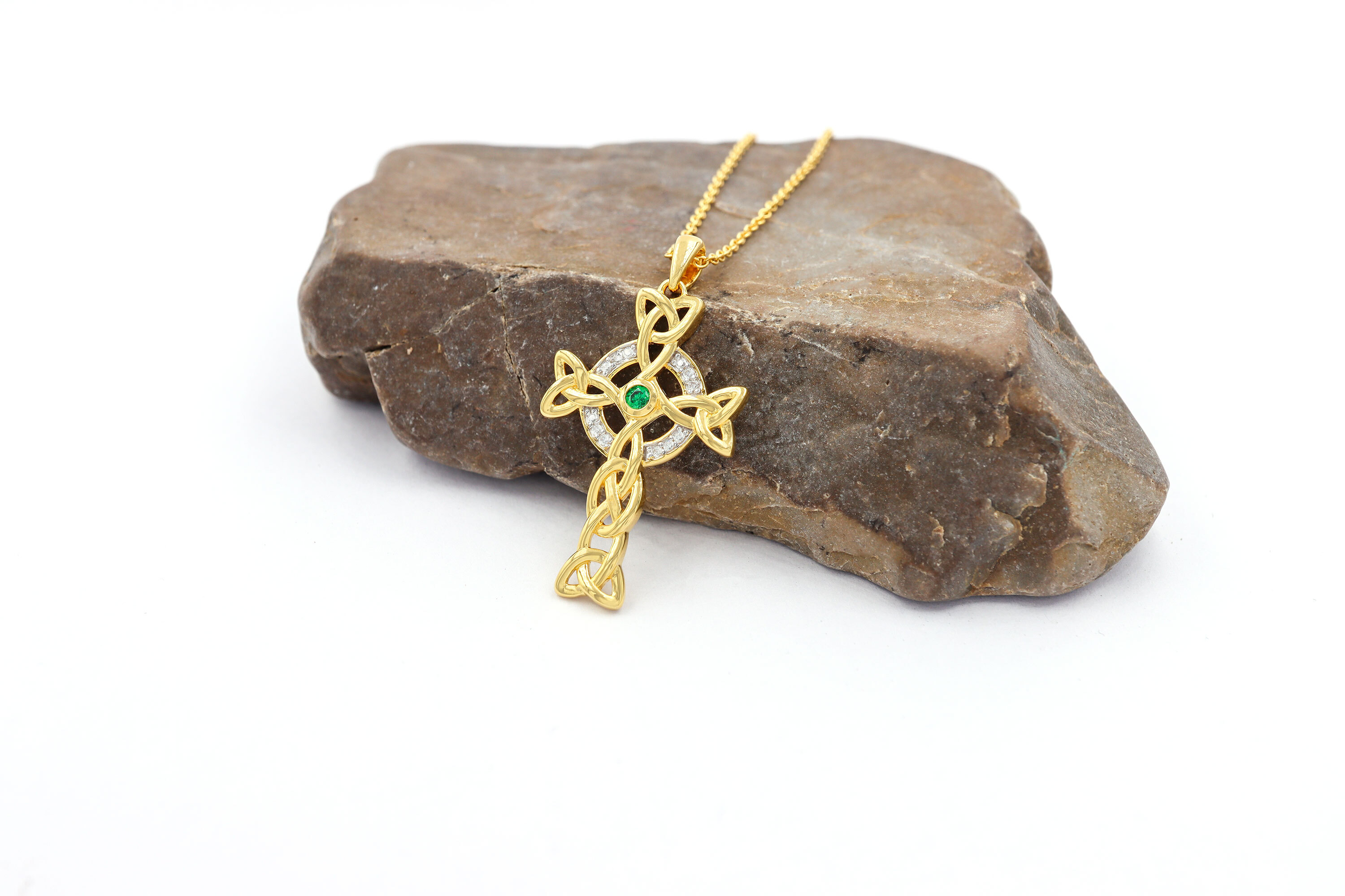 Womens Celtic Cross Necklace in 14K Gold Vermeil