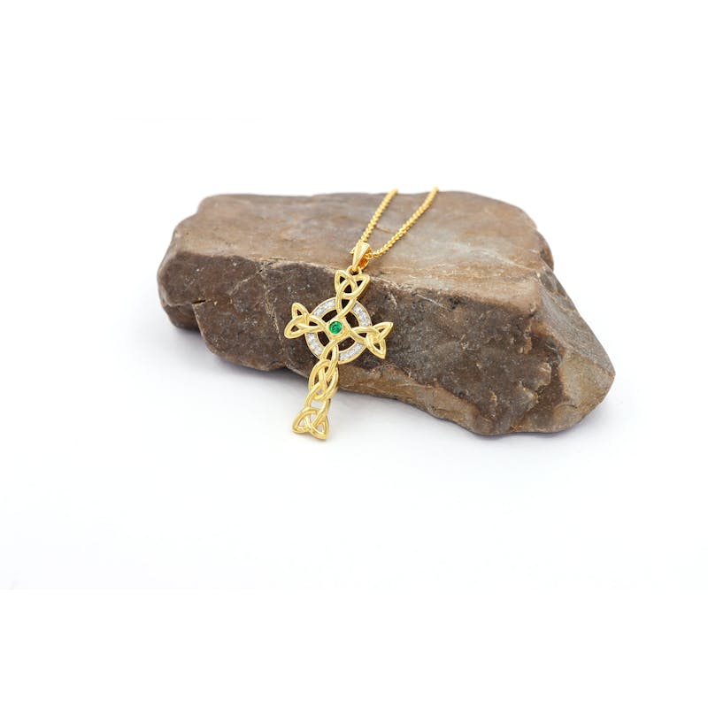 Womens Celtic Cross Necklace in 14K Gold Vermeil