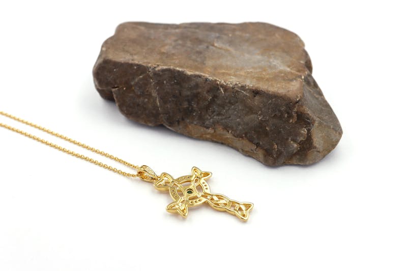 Womens Celtic Cross Necklace in Real 14K Gold Vermeil