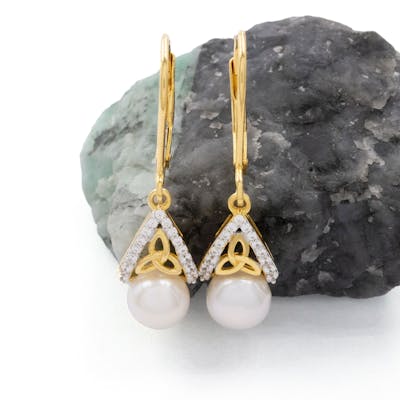 Pearl and CZ Trinity Knot Earrings