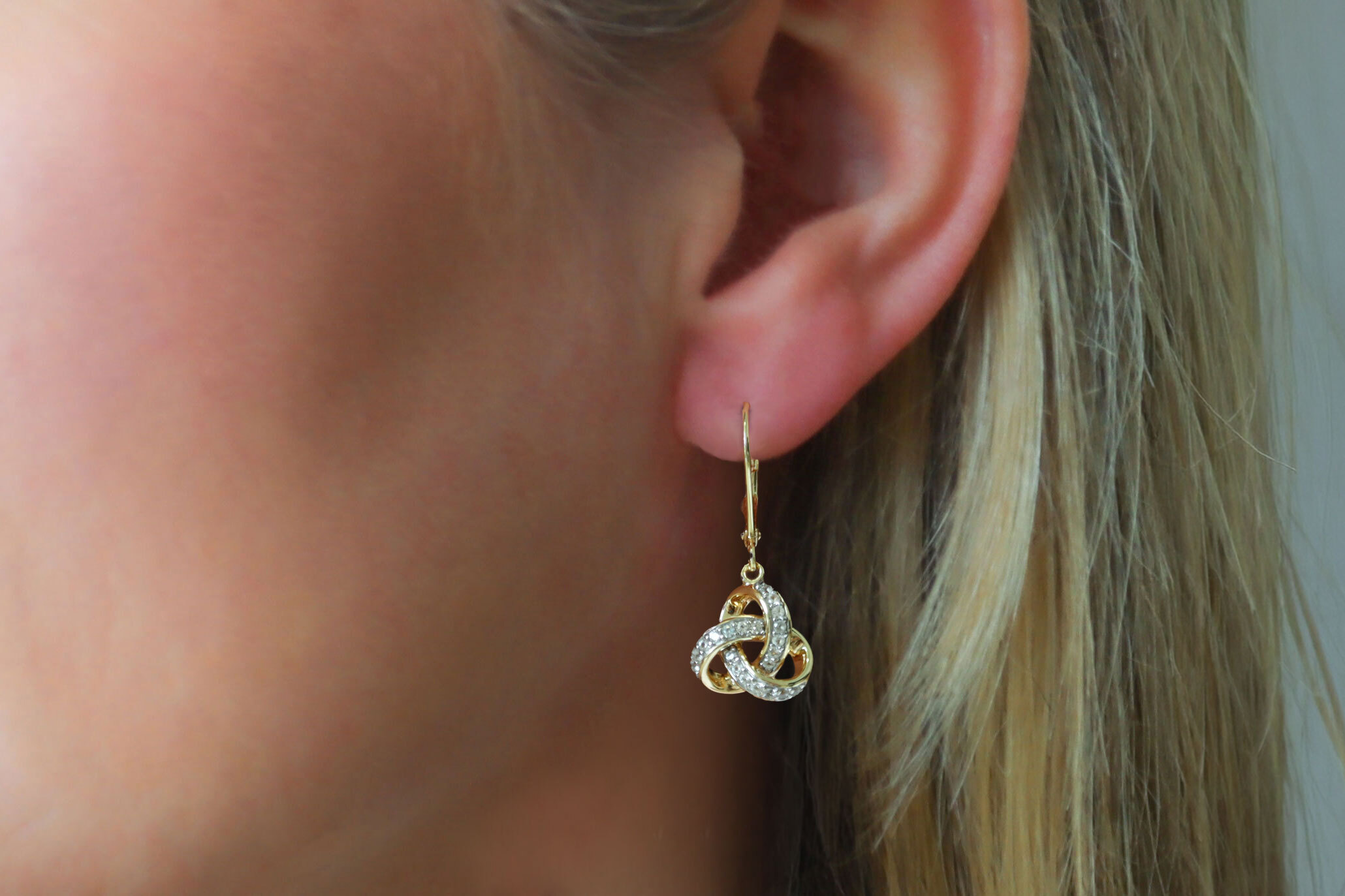 Gold Vermeil Trinity Knot Drop Earrings Sku 25185 model