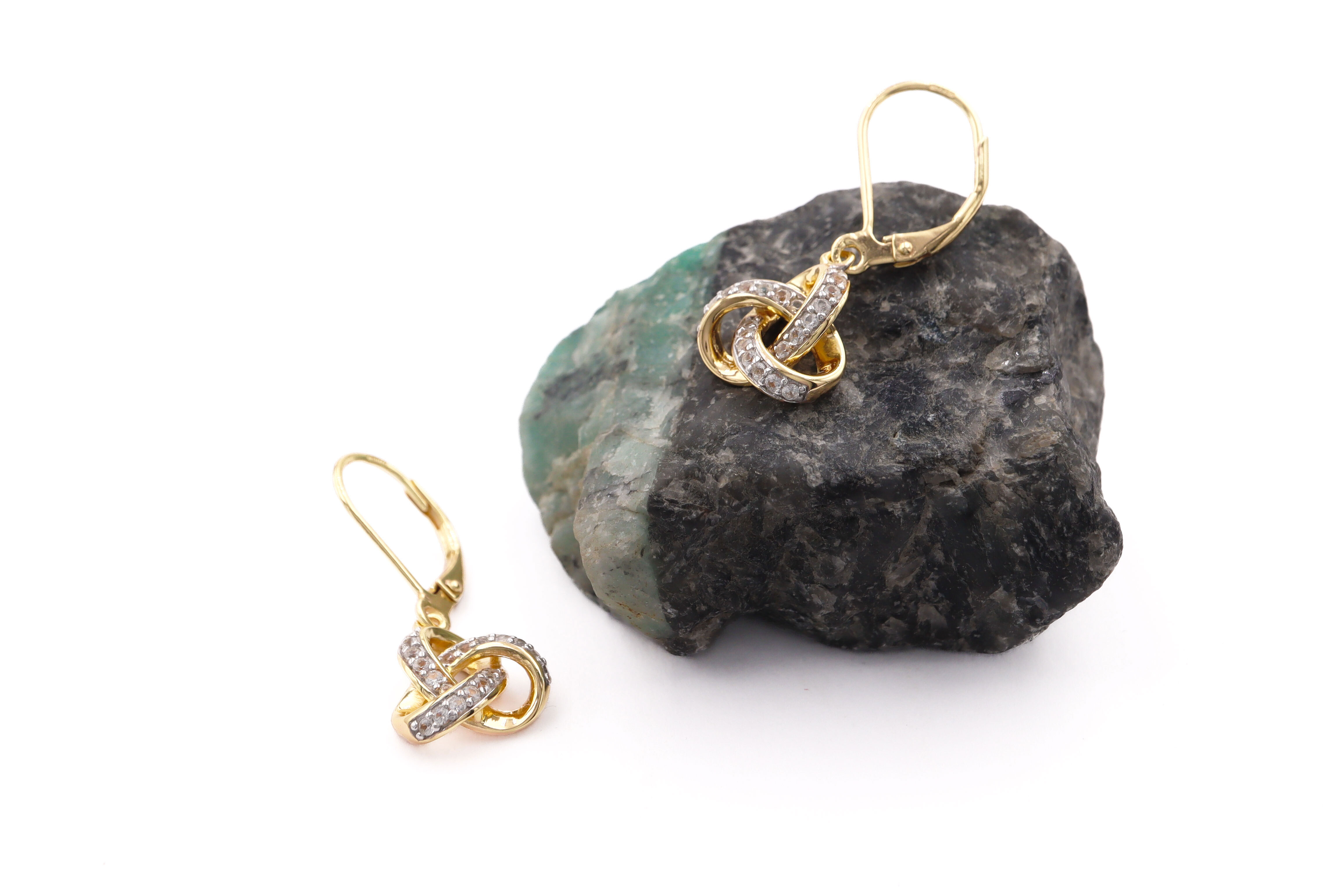 Gold Vermeil Trinity Knot Drop Earrings Sku 25185 on rock