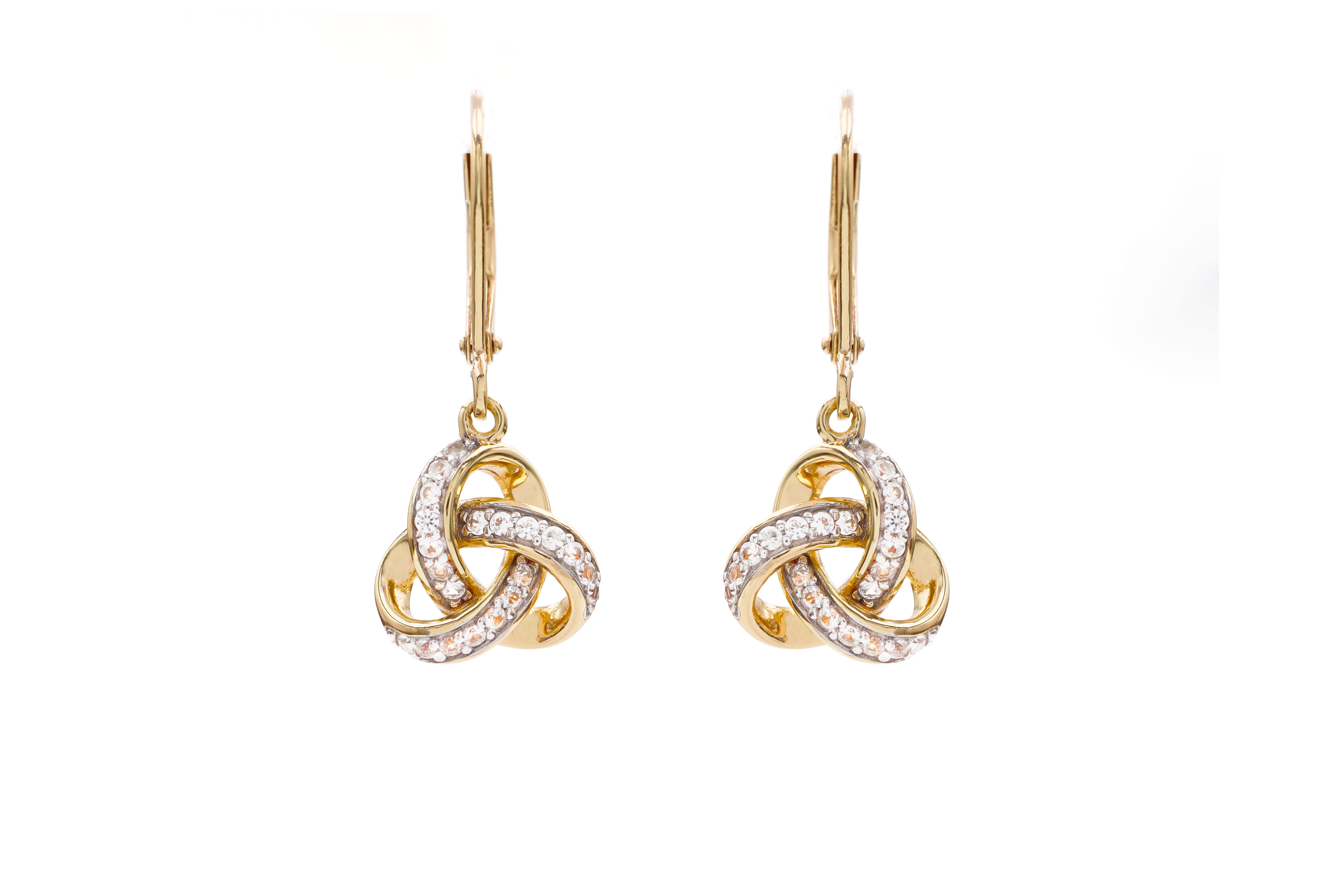 Gold Vermeil Trinity Knot Drop Earrings Sku 25185 white background