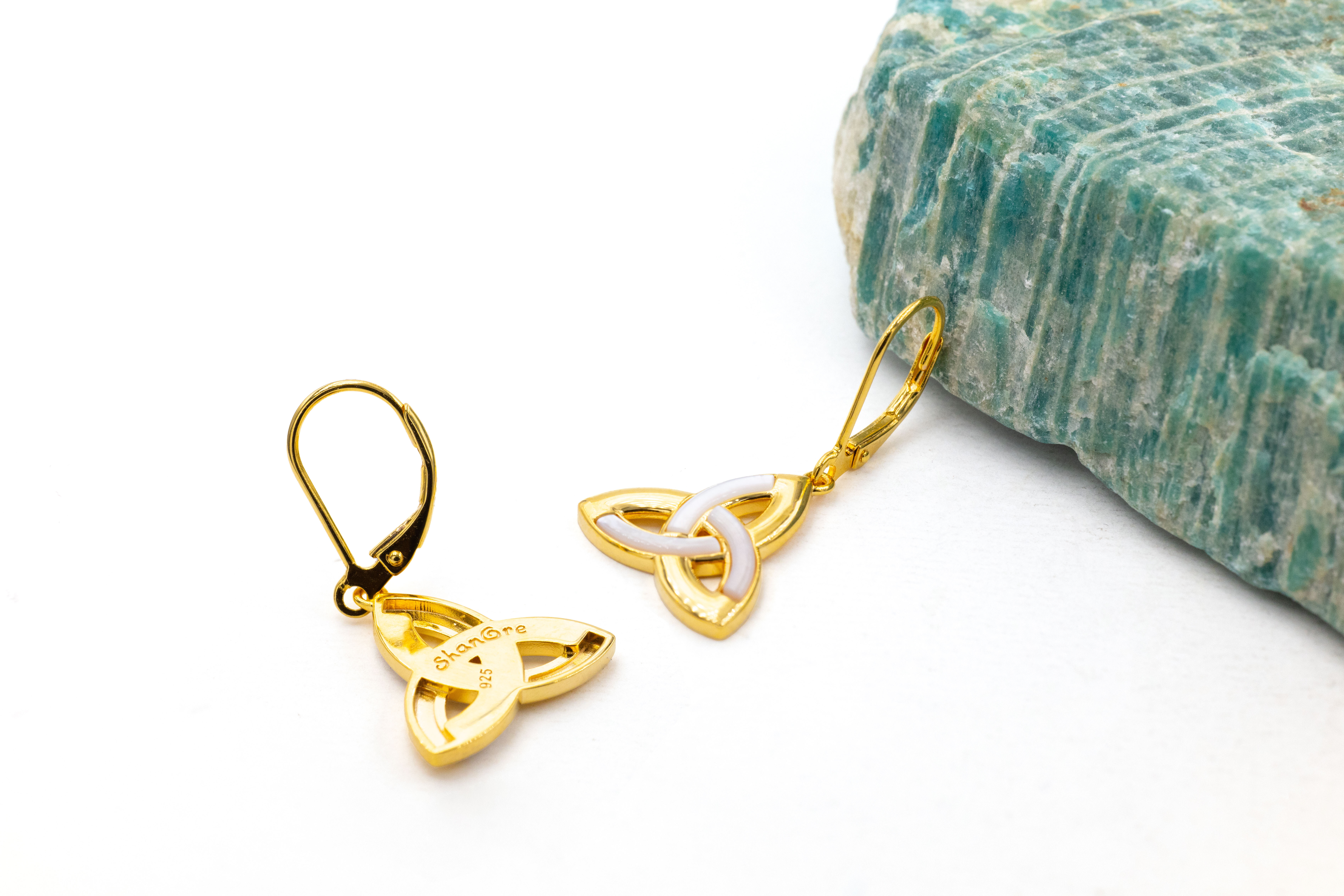 Irish Gold Vermeil Trinity Knot Earrings For Women. Picture Of The Back.