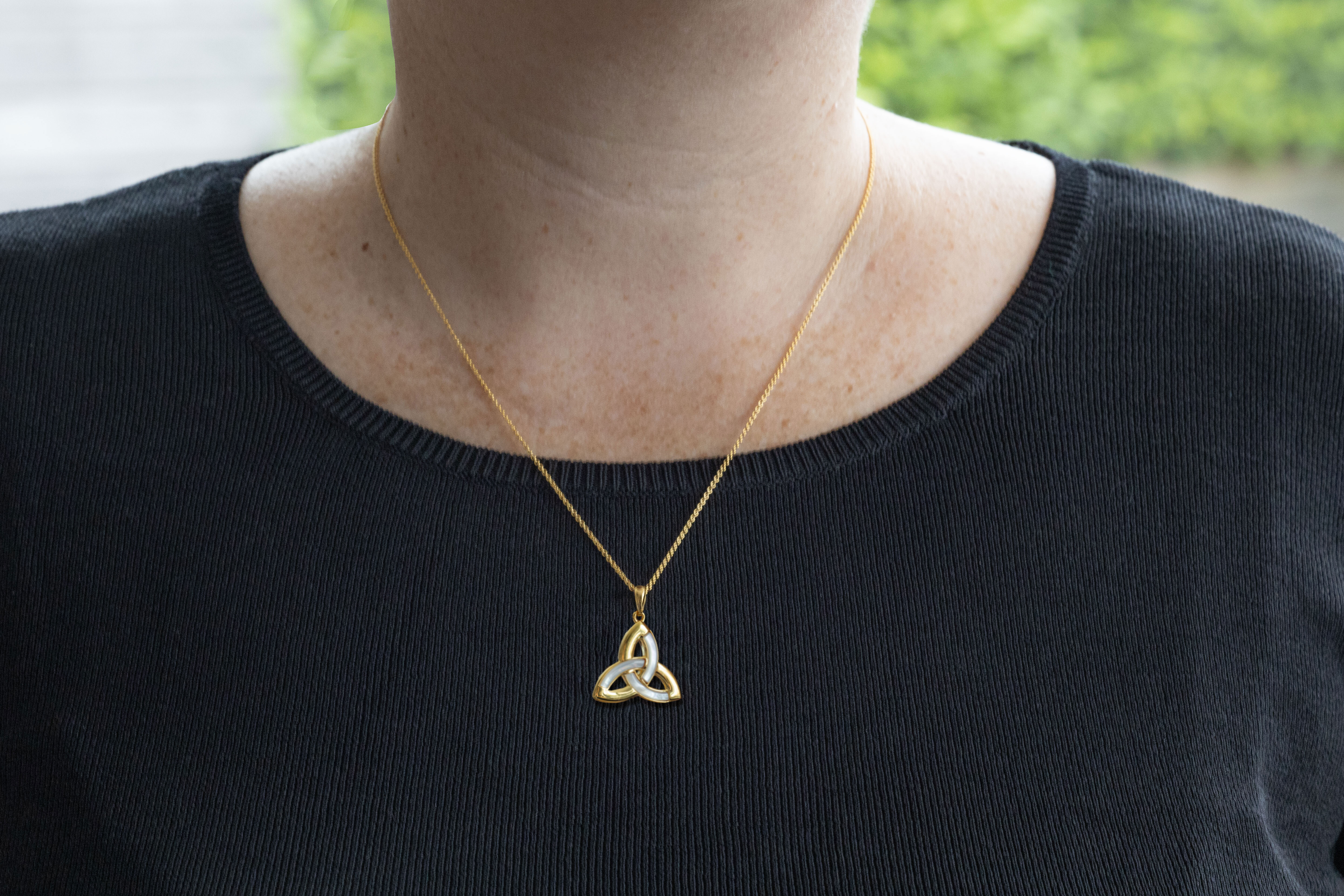 Striking Gold Vermeil Trinity Knot Necklace For Women - Model Photo