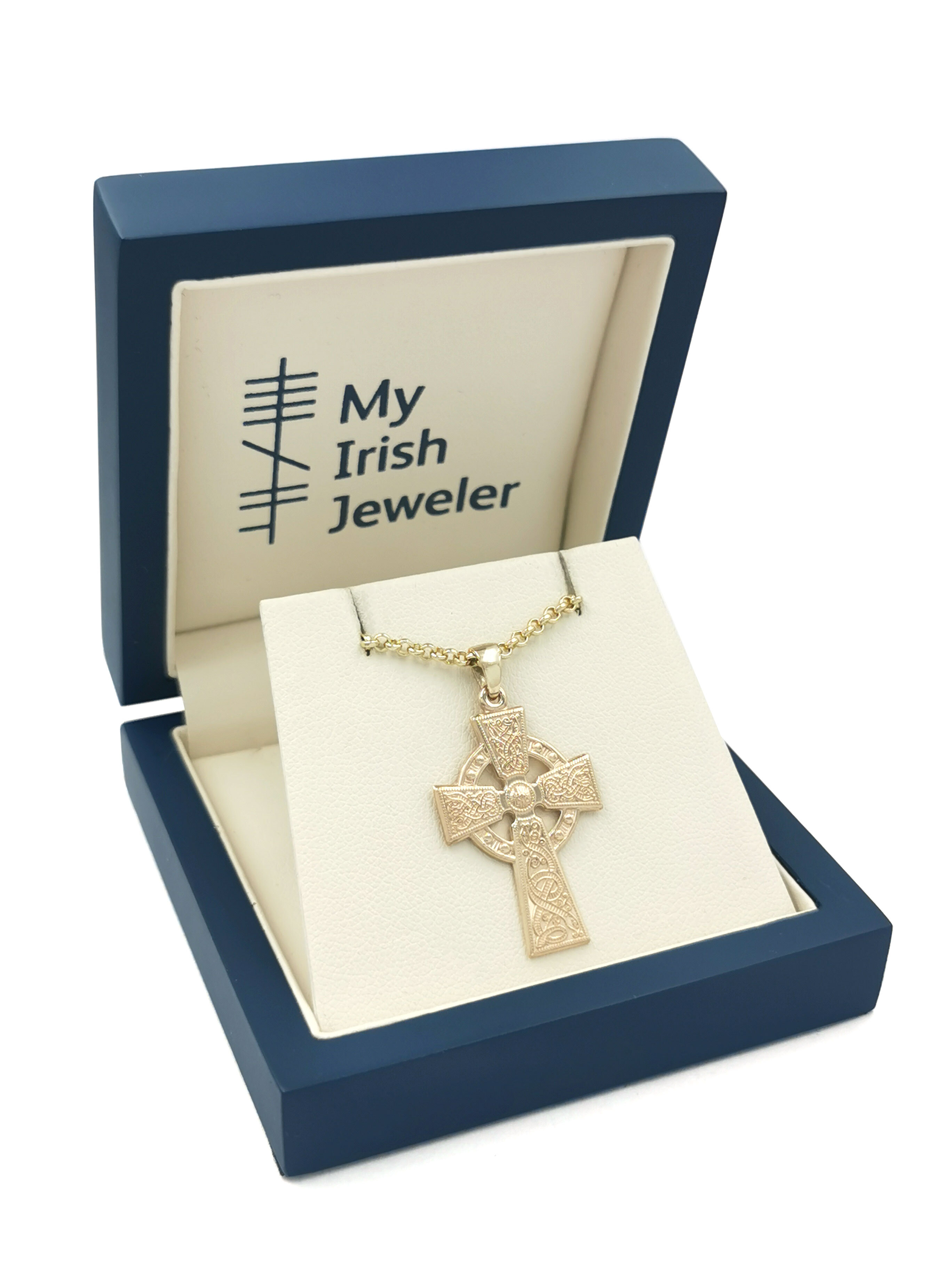 18K Yellow Gold Celtic Warrior & Celtic Cross Necklace