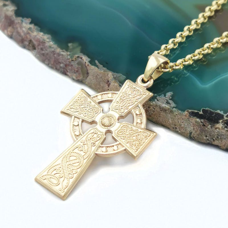 Celtic Warrior & Celtic Cross Necklace in Real Yellow Gold