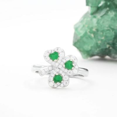 Green Agate Shamrock Ring