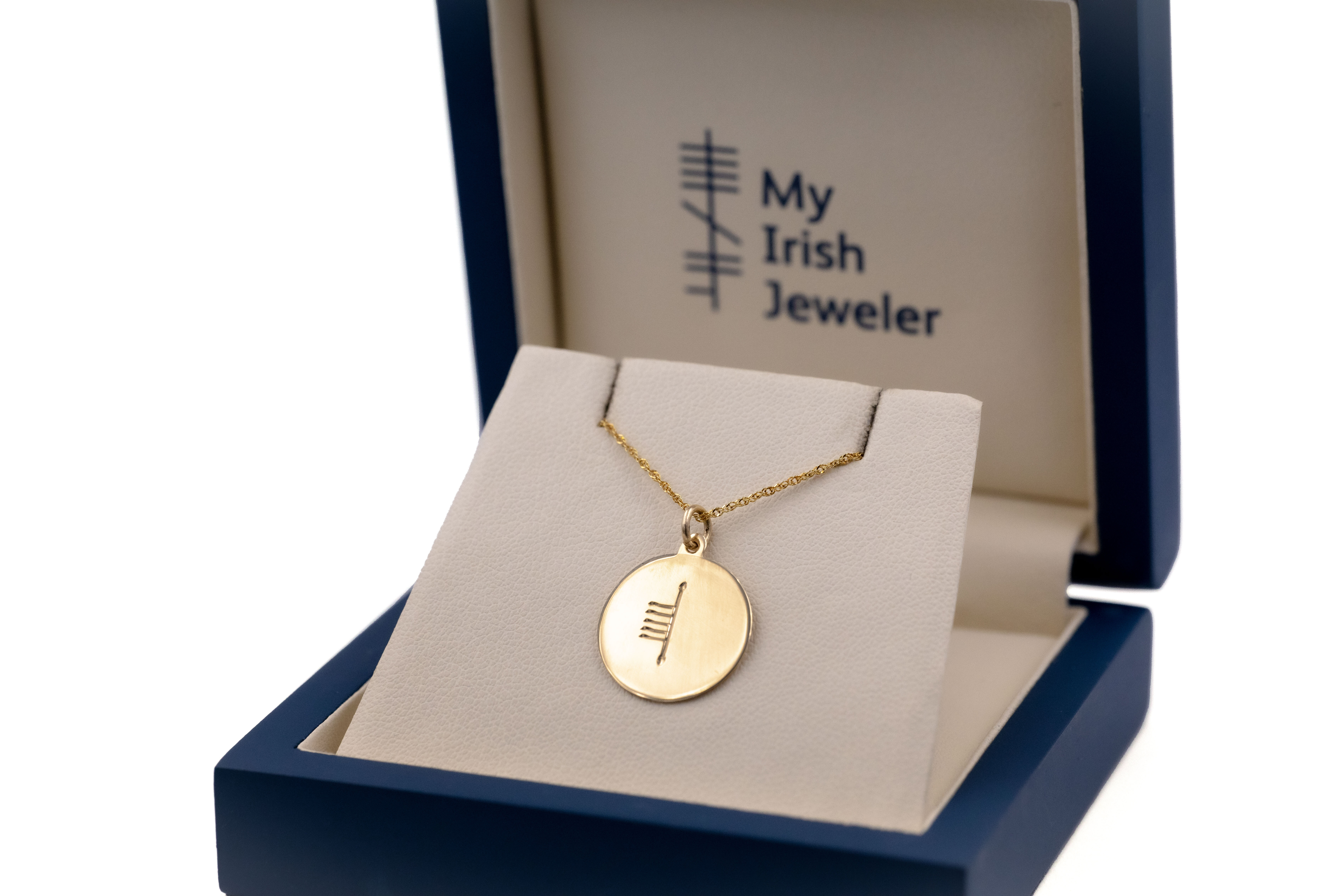 Attractive 9K Yellow Gold Customizable Ogham Necklace With a Polished Finish. In Luxury Packaging.