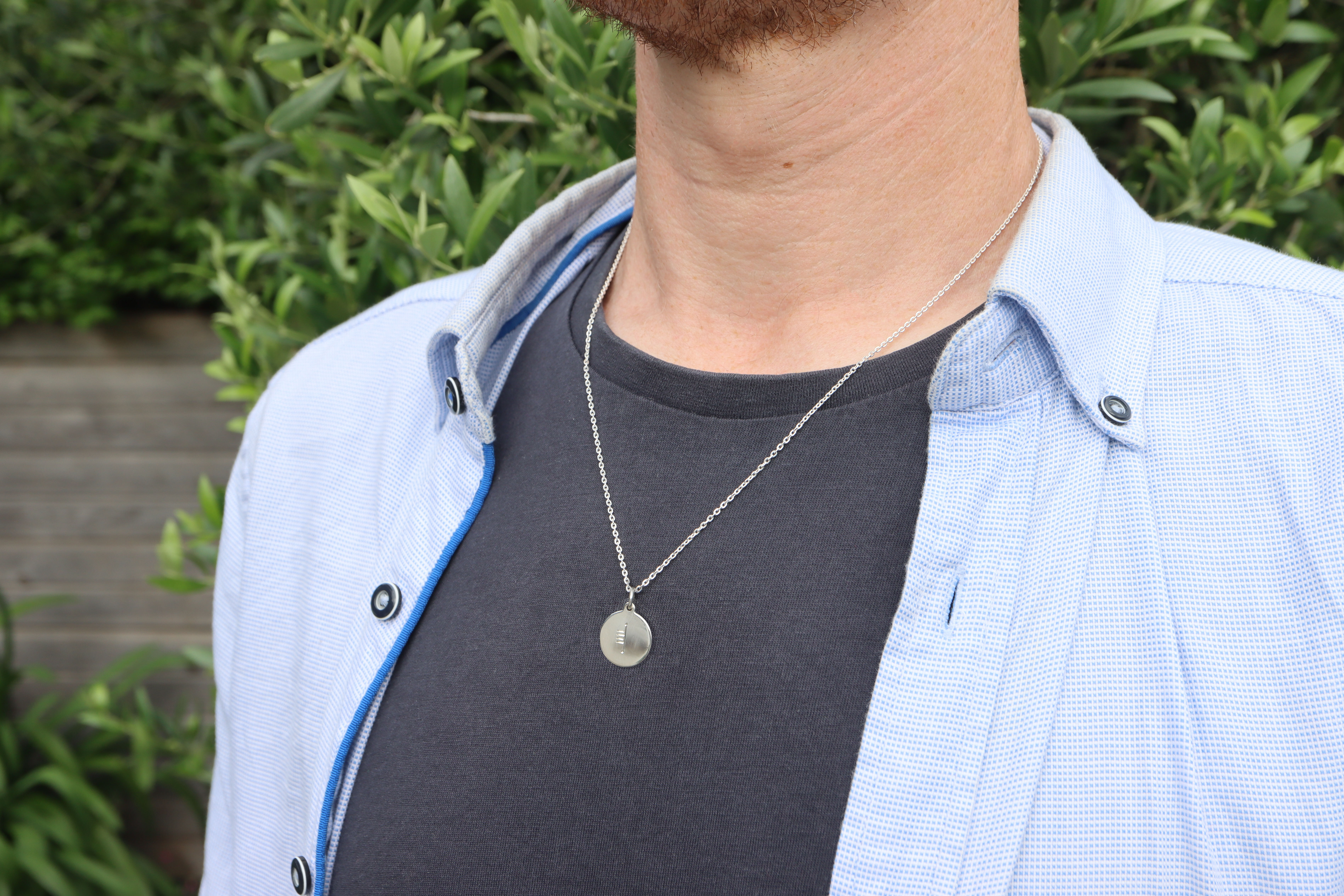 Hand Engraved Irish Initial Necklace mens model
