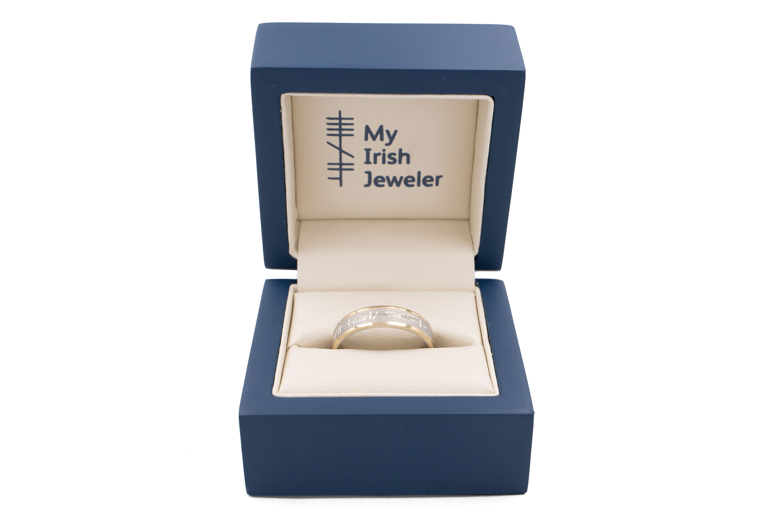 Womens Ogham Engravable Wedding Ring in Real Sterling Silver & 10K Yellow Gold