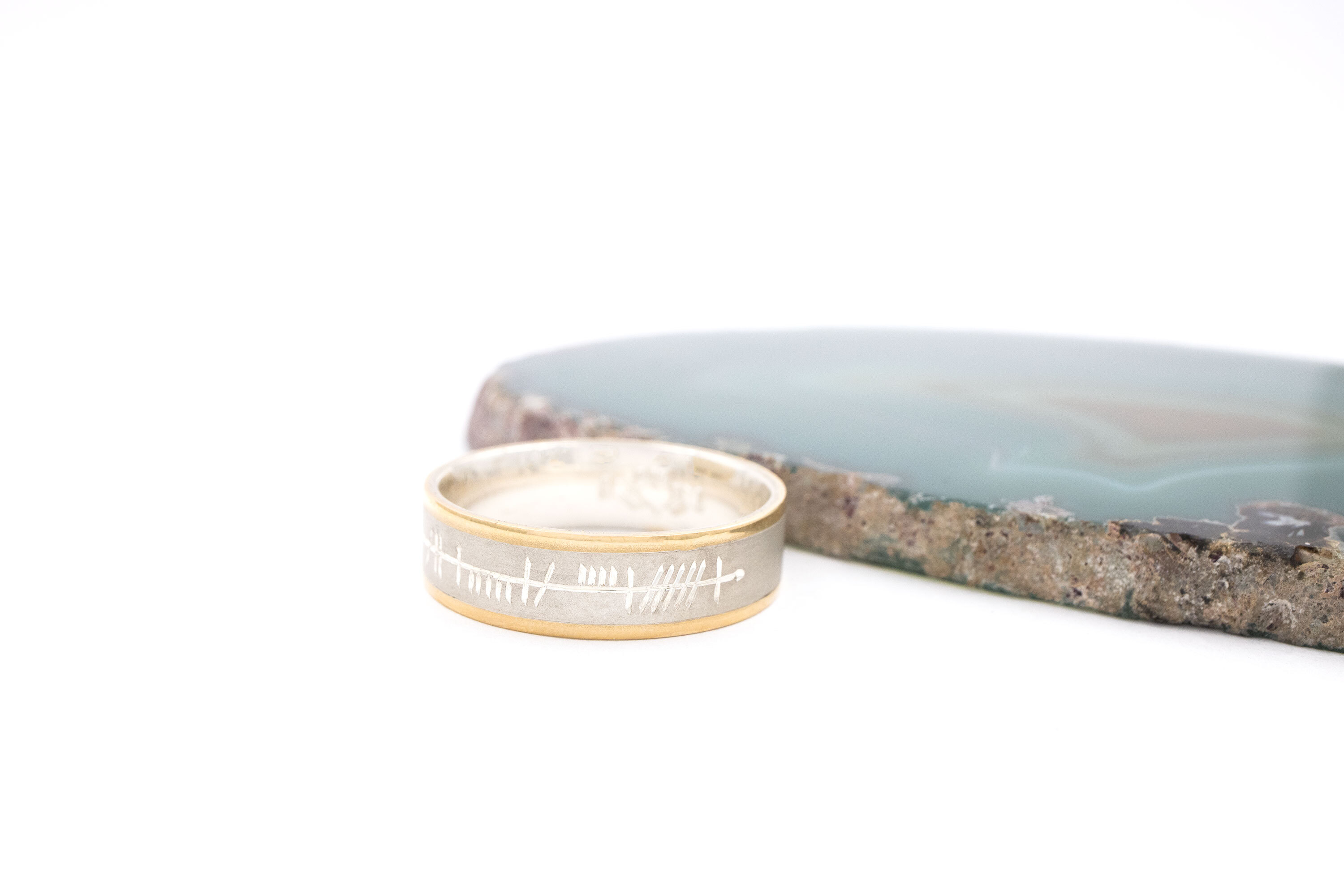 Customisable 10K White Gold & Yellow Gold Ogham Ring For Men