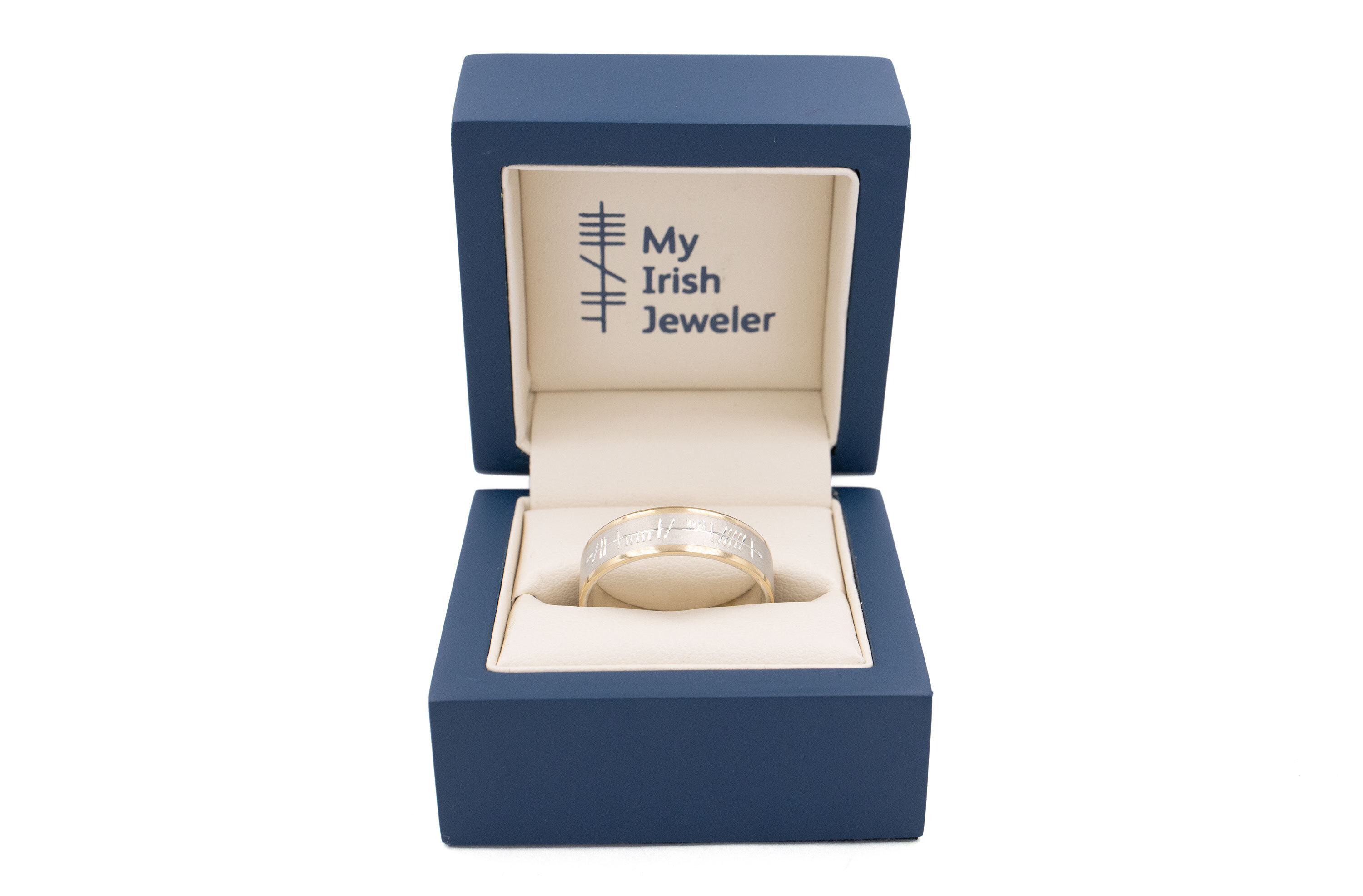 Mens Gorgeous Sterling Silver & 10K Yellow Gold Ogham Customisable Ring