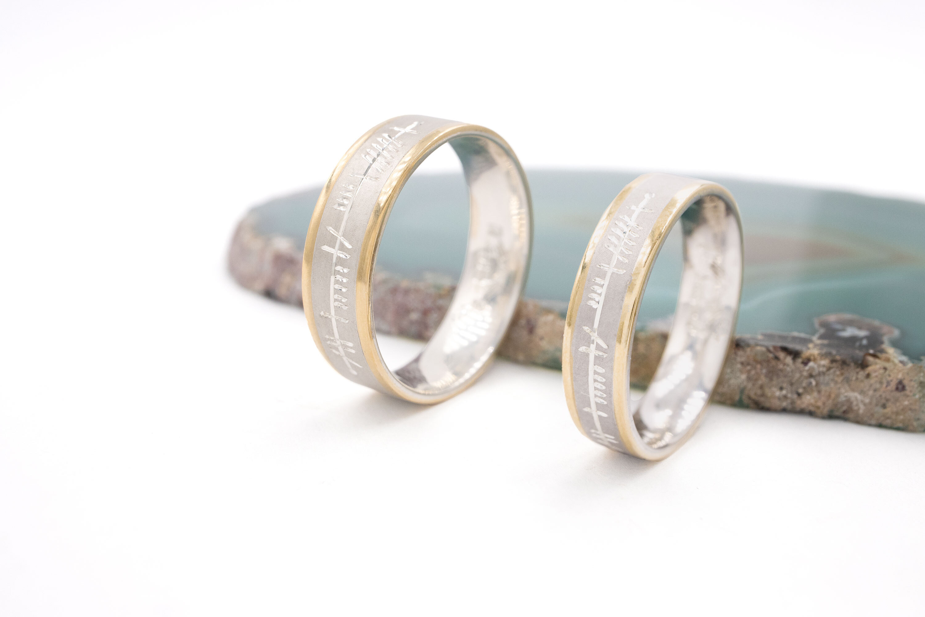 Womens 10K White Gold & Yellow Gold Ogham Wedding Ring