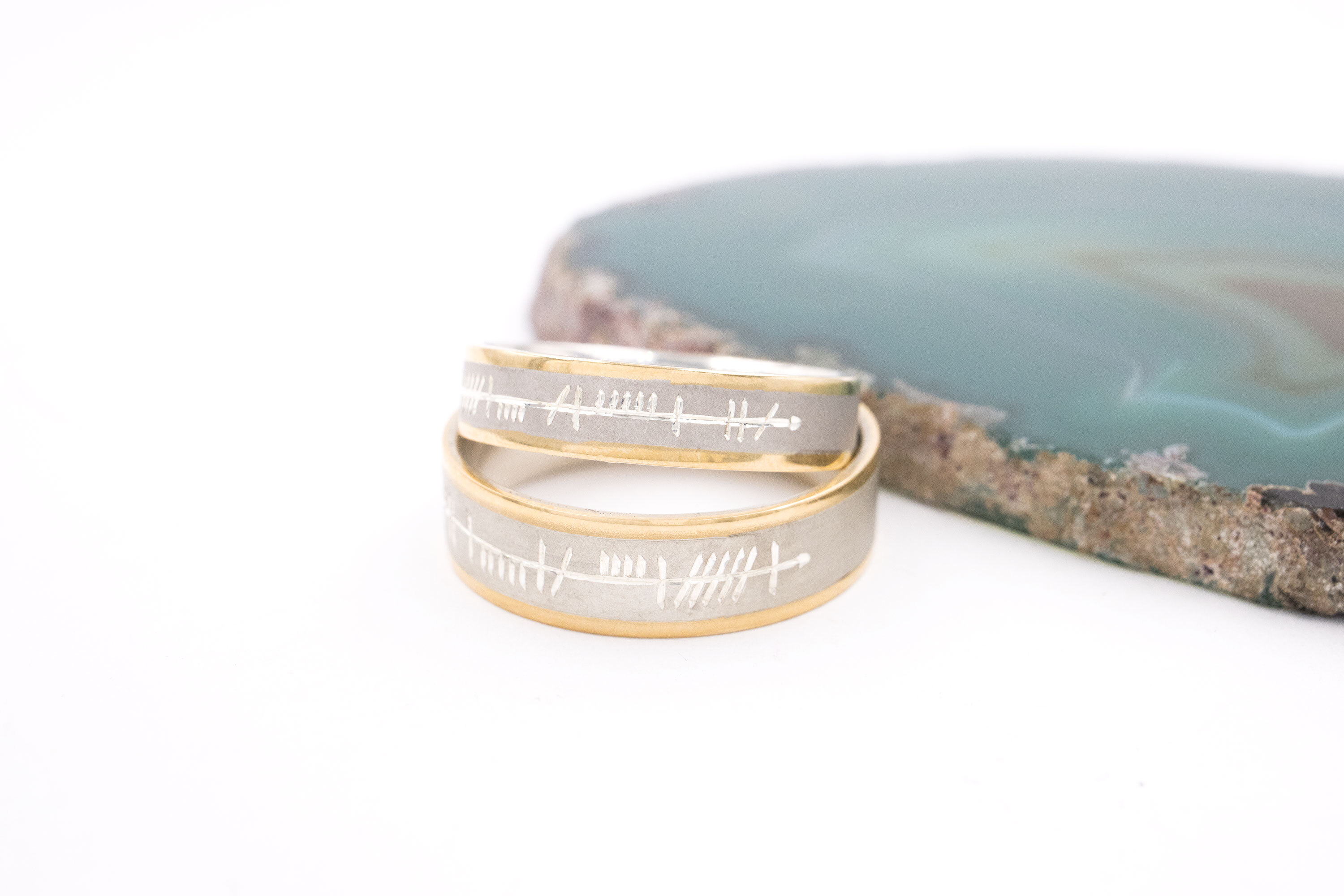 Customisable White Gold & Yellow Gold Ogham Personalisable 6.5mm Ring For Men