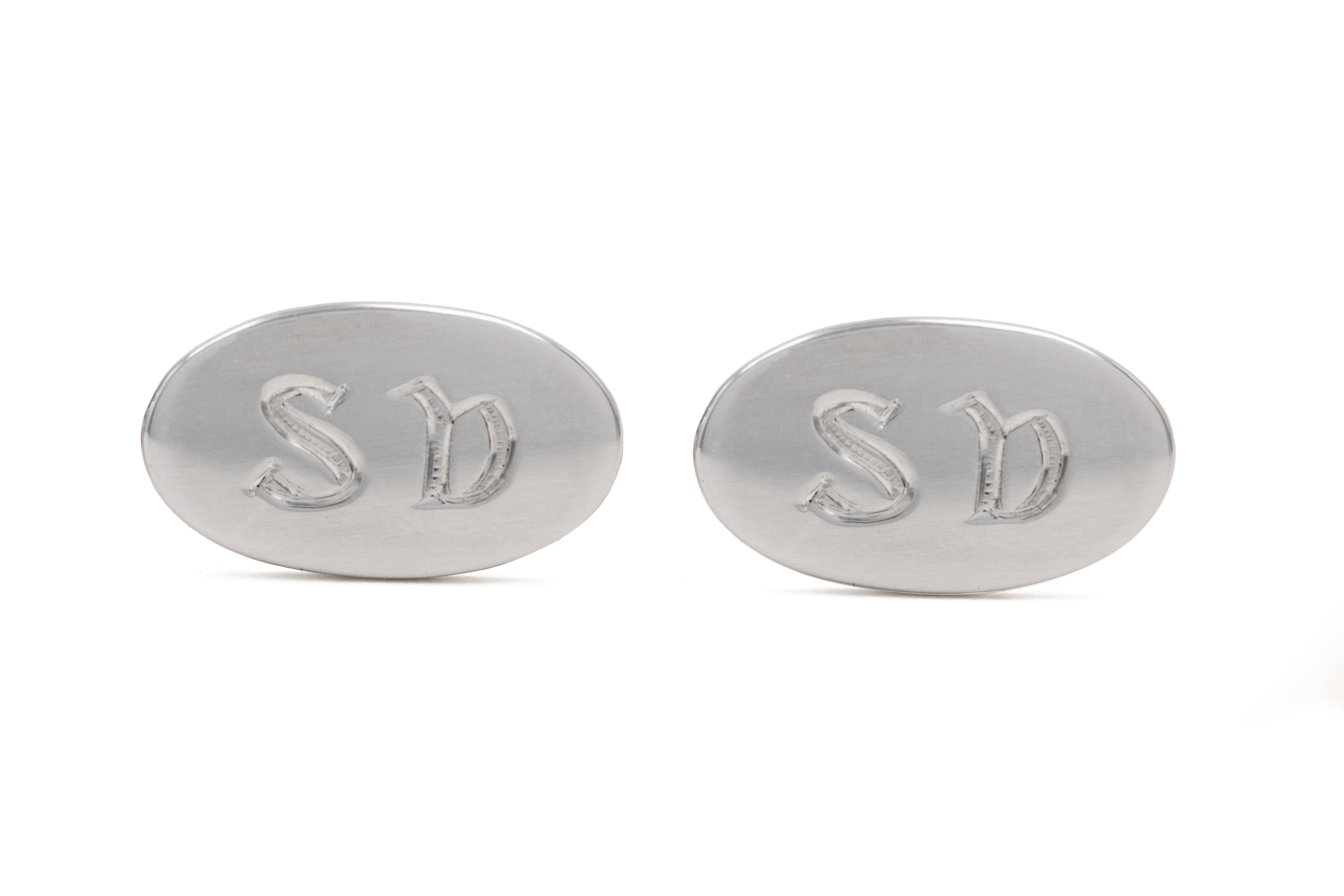 Gaelic Cufflinks - Oval cufflinks hand engraved with letters S and B in the gaelic script