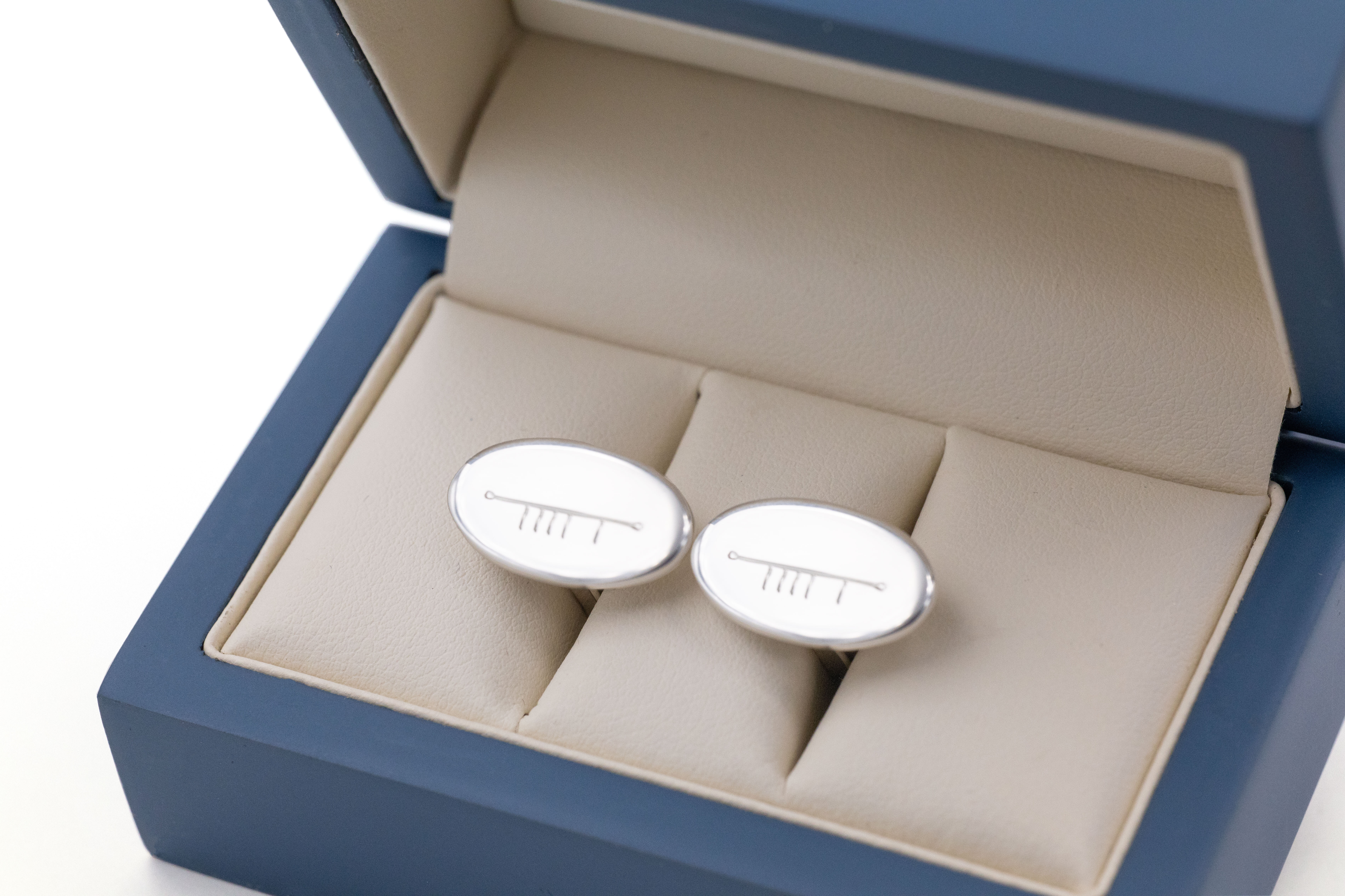 Gaelic Cufflinks - Oval cufflinks hand engraved with letters S and B in ogham
