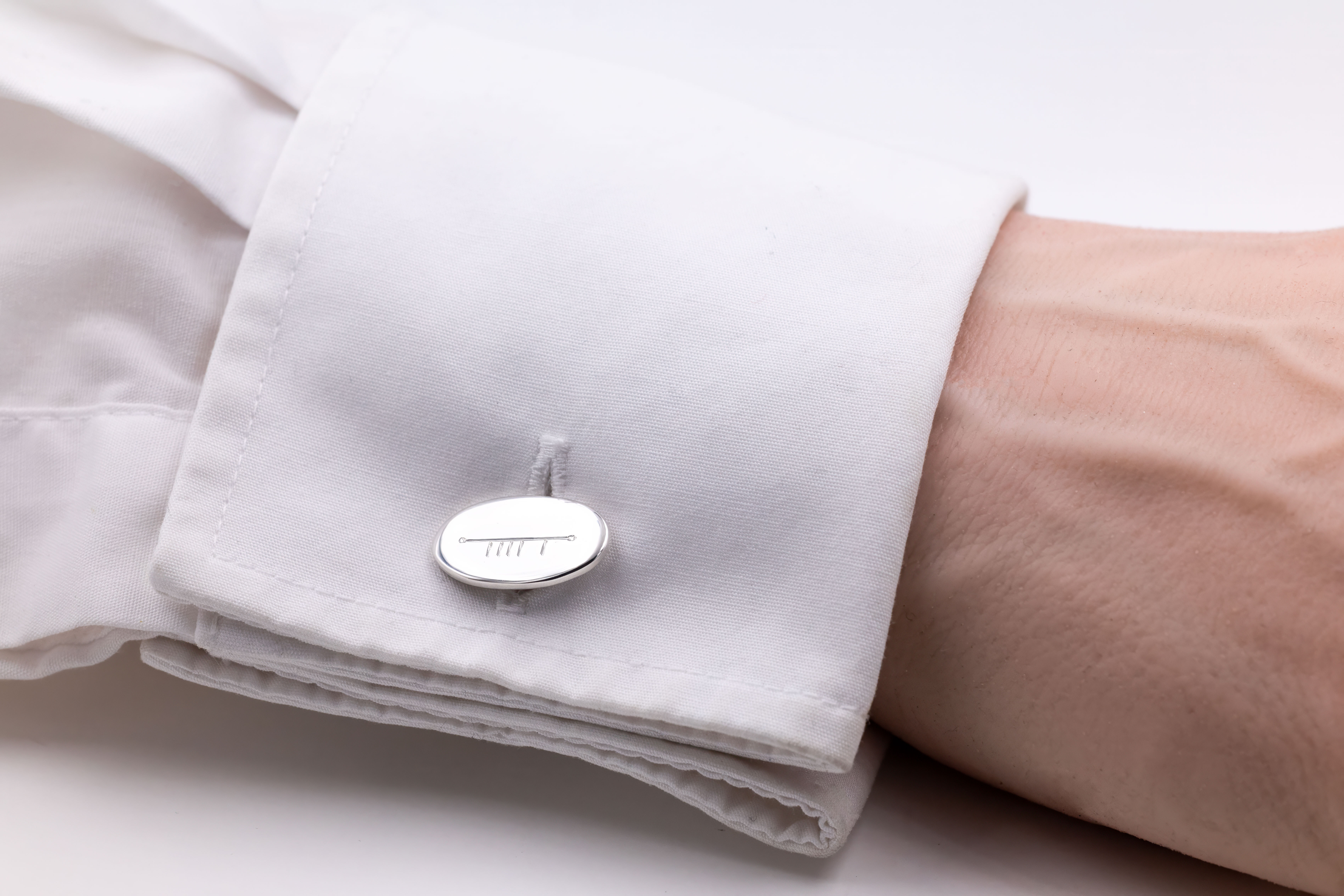 Mens Polished Sterling Silver Gaelic Cufflinks - Model Photo