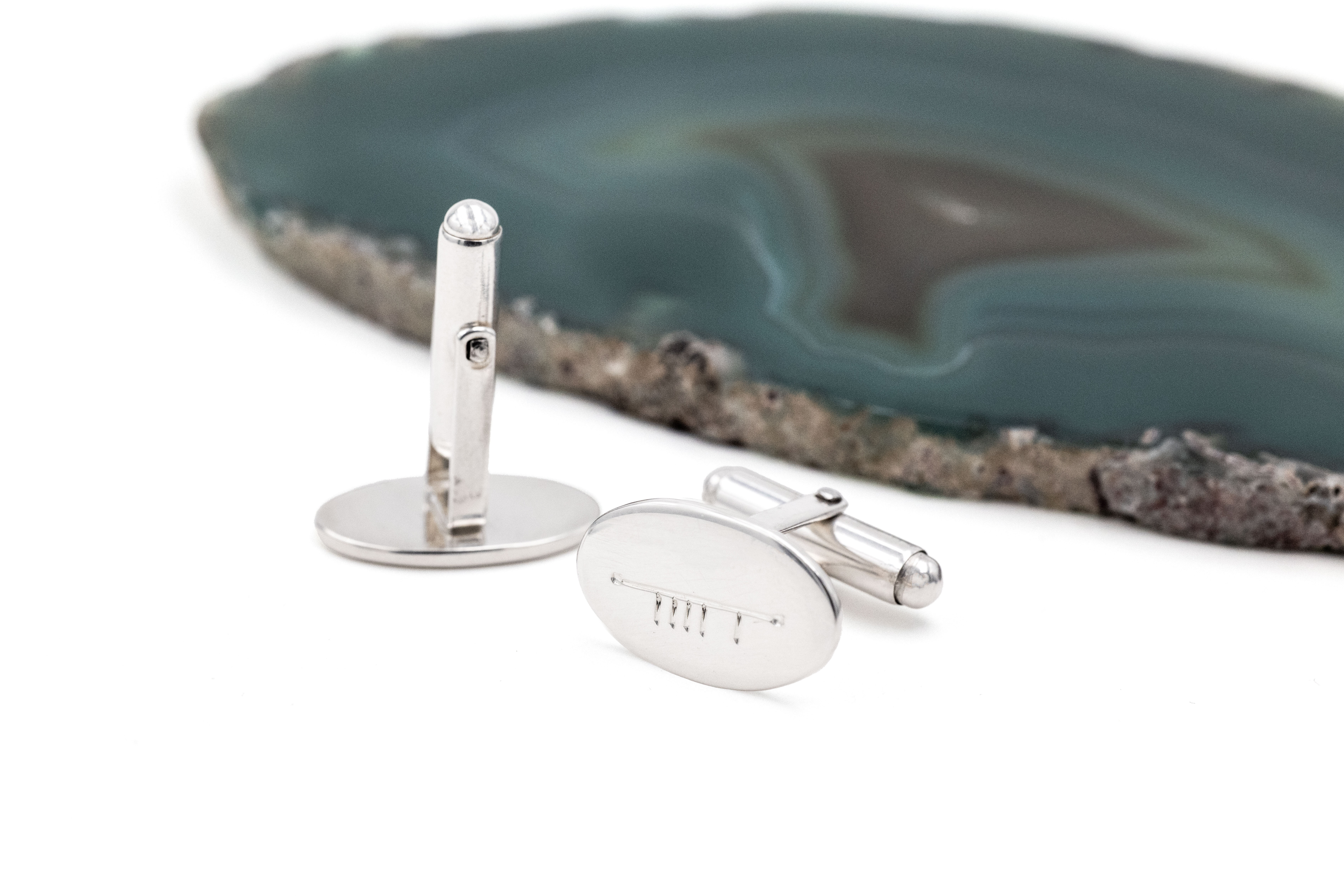 Gaelic Cufflinks - Oval cufflinks hand engraved with letters S and B in ogham