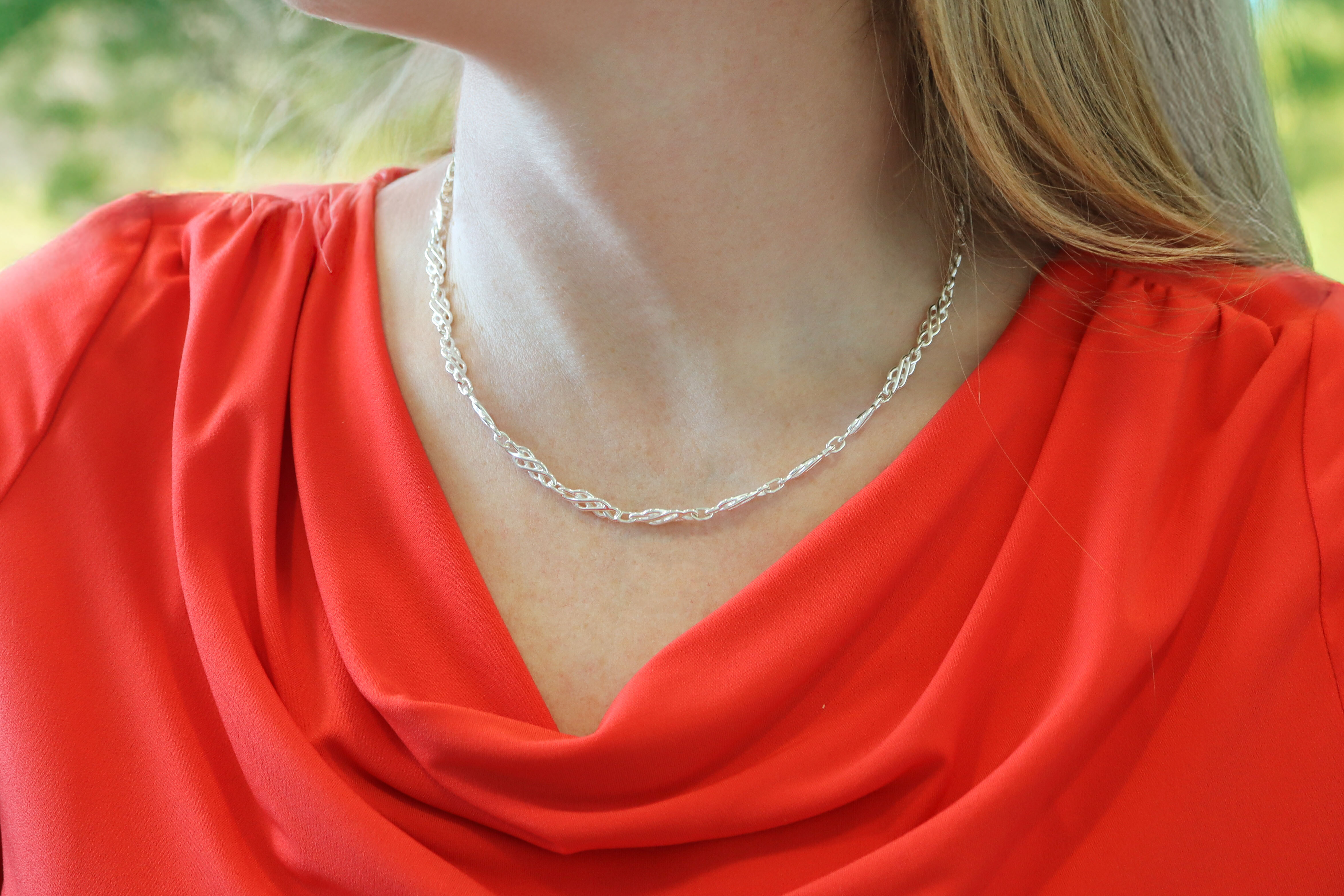 Irish Sterling Silver Celtic Knot Gift Set For Women With a Polished Finish - Model Photo